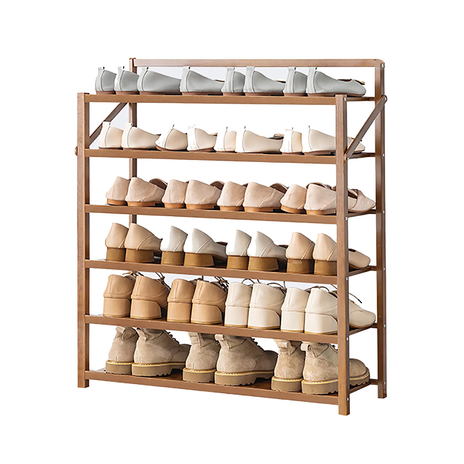 YNAYG Bamboo Shoe Rack - 3/4/5/6 Tier Sturdy Shoe Storage Cabinet | Space Saving Foldable Shoe Shelf for Hallway, Entryway, Living Room & Bedroom | No Assembly Needed | Perfect for Small Spaces & Home Organization