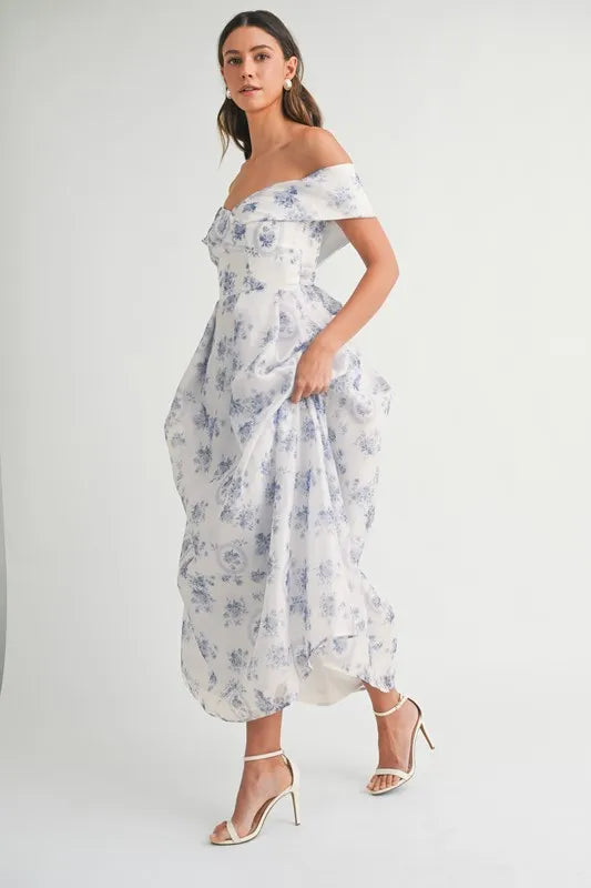 Floral Print Off Shoulder Maxi Summer Dress - Women's Boho Beach Dress for Vacation, Party & Outdoor Events