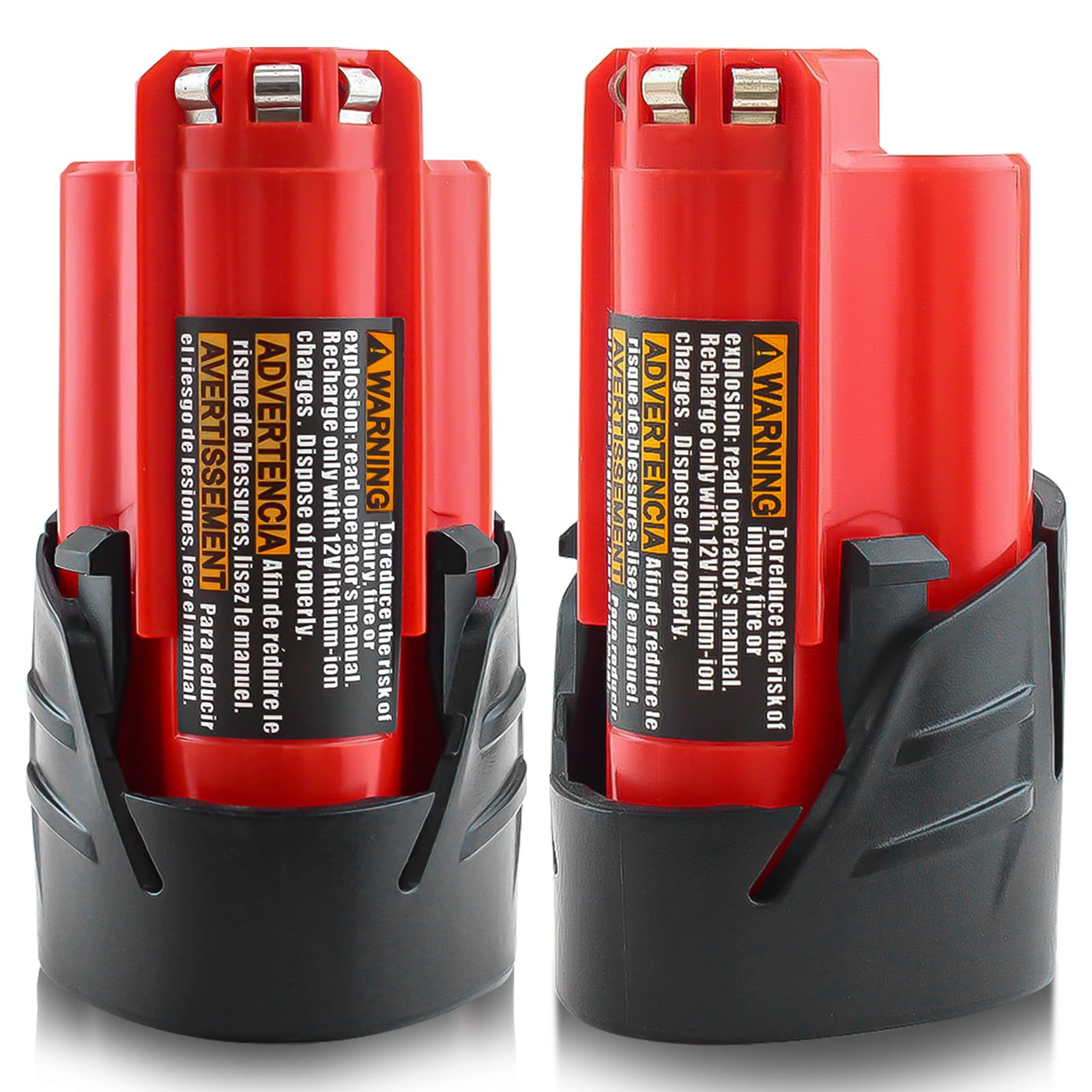 2-Pack Milwaukee 12V 3.0Ah Lithium-Ion Replacement Battery - Compatible with 48-11-2411, 48-11-2420, 48-11-2401, 48-11-2402 Models - Works with Milwaukee 12V Cordless Power Tools (Red) - Perfect for Drills, Screwdrivers, and Other 12V Milwaukee Tools