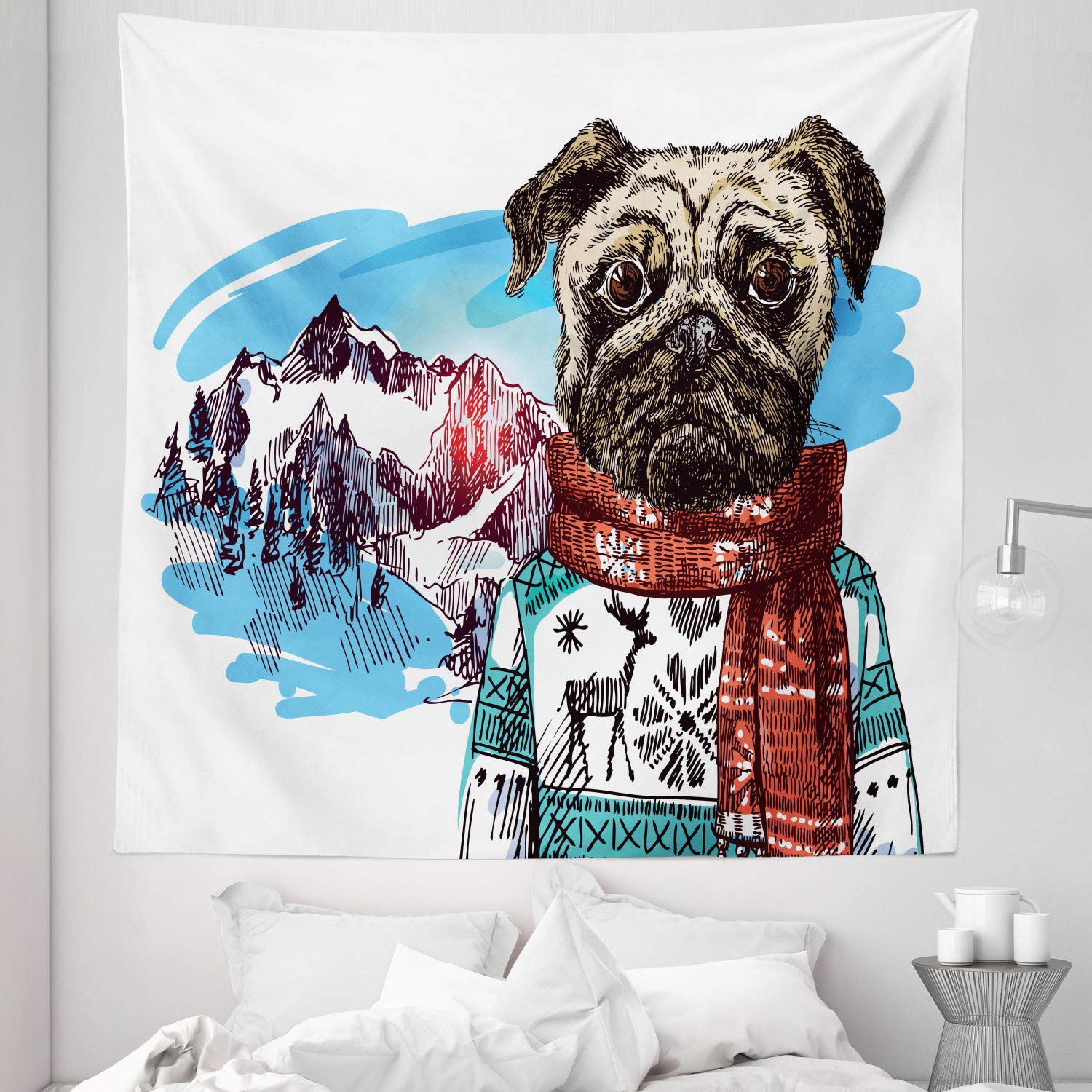 Ambesonne Pug Tapestry Queen Size - Dog Wall Art for Bedroom Decor