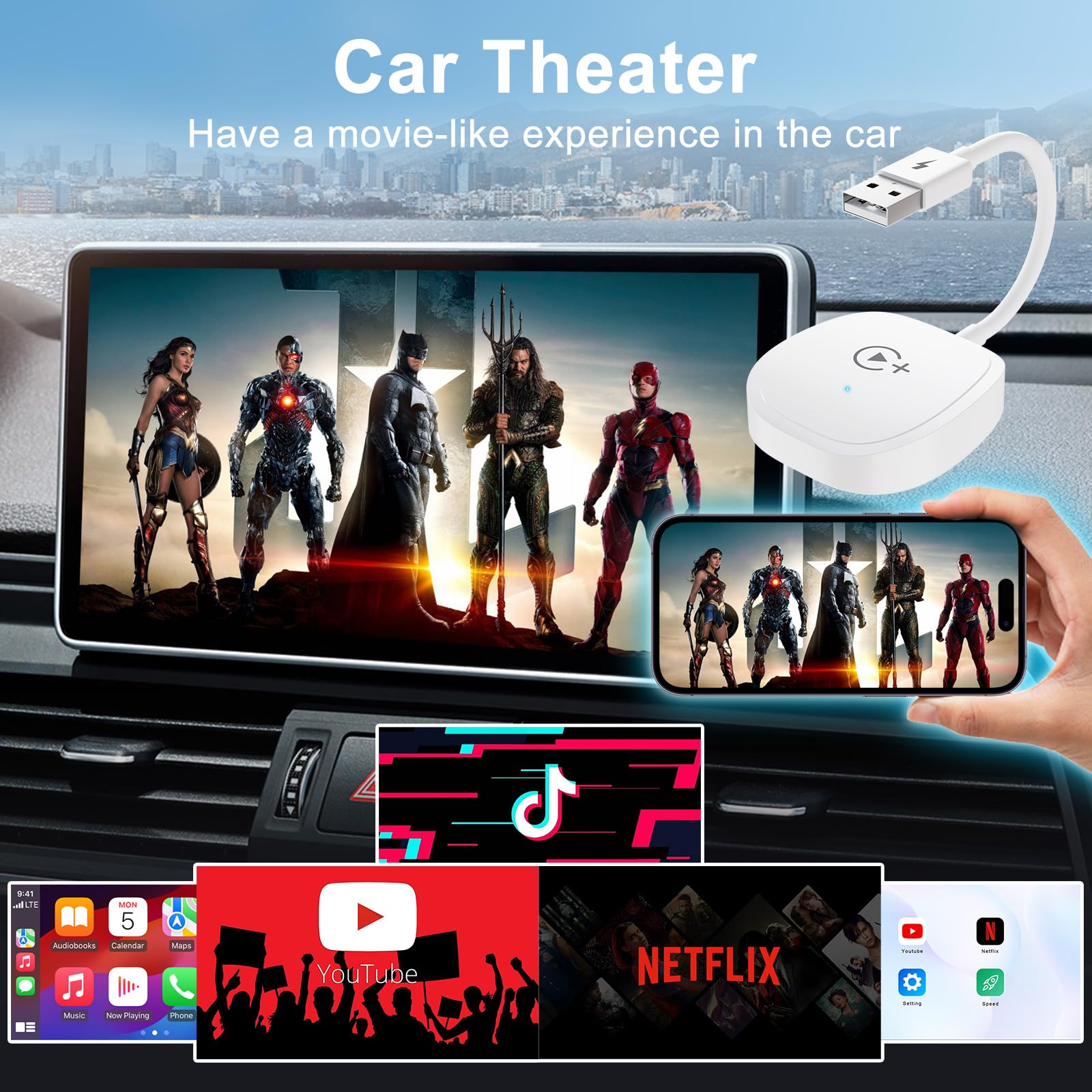 Wireless CarPlay Adapter for iPhone - Seamless Auto Connect, Zero Delay, Compatible with All OEM Wired CarPlay Cars (White) | Enjoy YouTube, Netflix & TikTok on Your Car Screen for Safer Driving & Entertainment