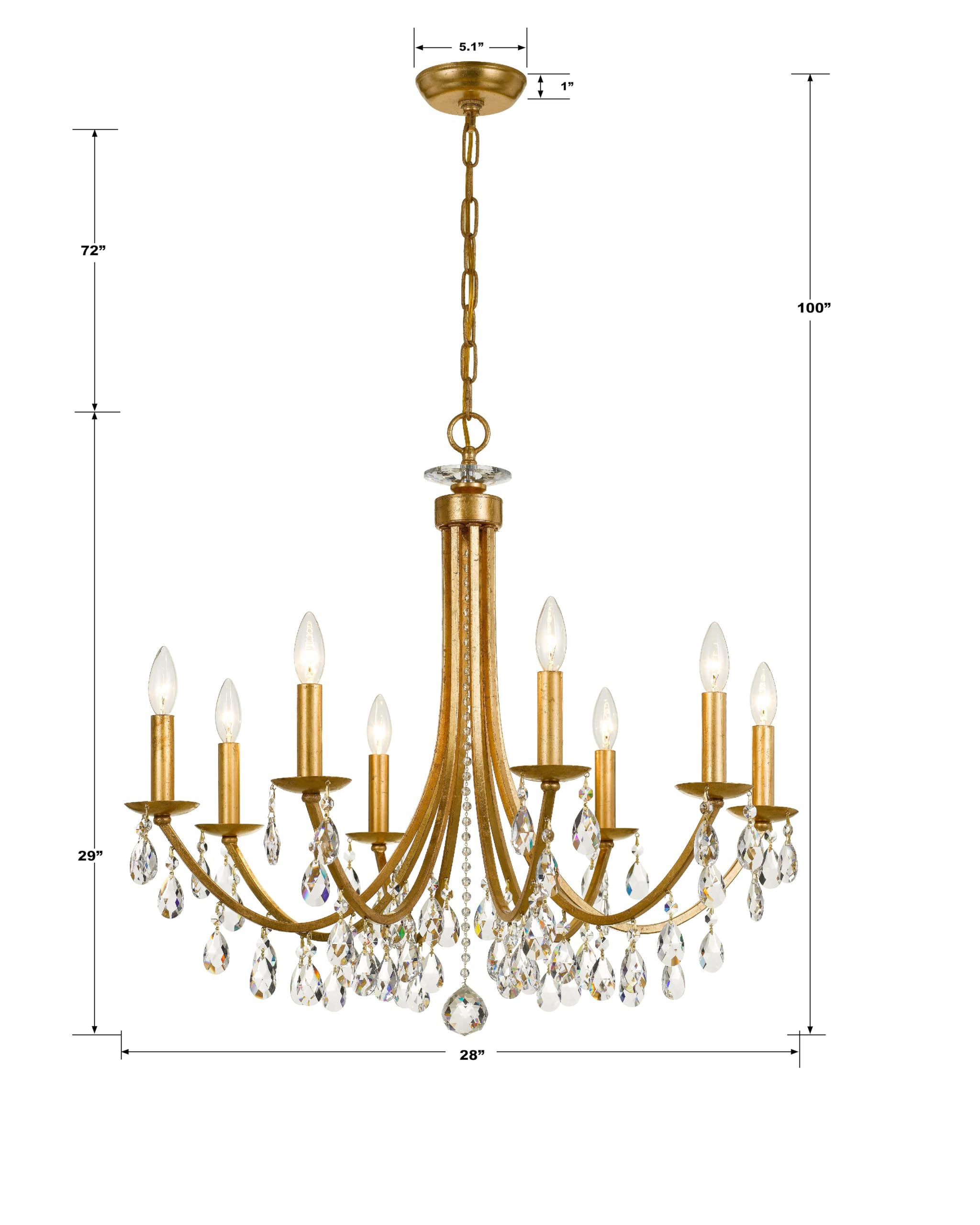 Bridgehampton 8-Light Hand-Cut Crystal Antique Gold Chandelier - Elegant Dining Room Lighting Fixture for Luxury Home Decor