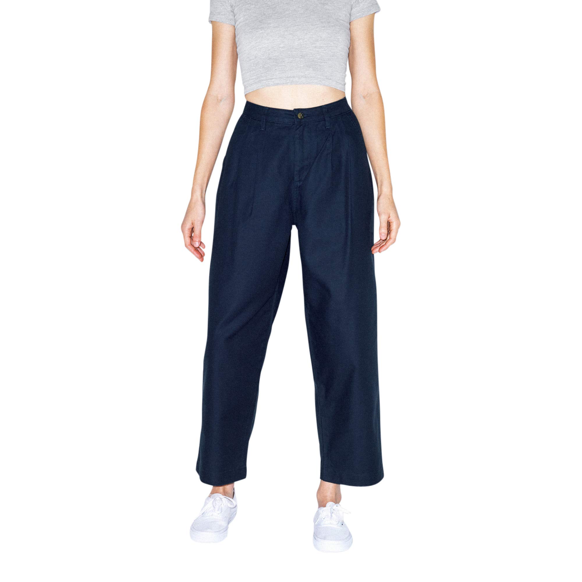 American Apparel Women's Twill Pleated Pants - High Waisted Office Trousers for Business Casual & Workwear Outfits