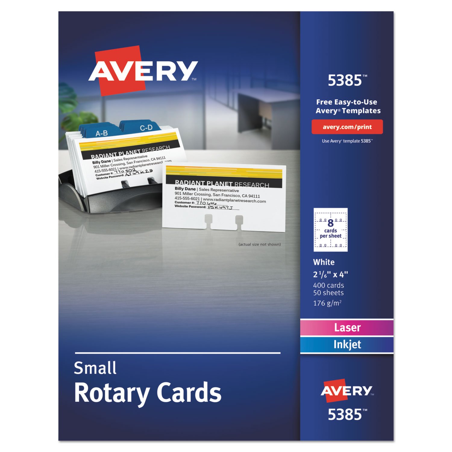 Avery Laser/Ink Jet Rotary Cards 2-1/6 x 4 Inches - 8 Cards per Sheet, 400 Cards per Box - Perfect for Business Cards, Name Tags & Event Badges