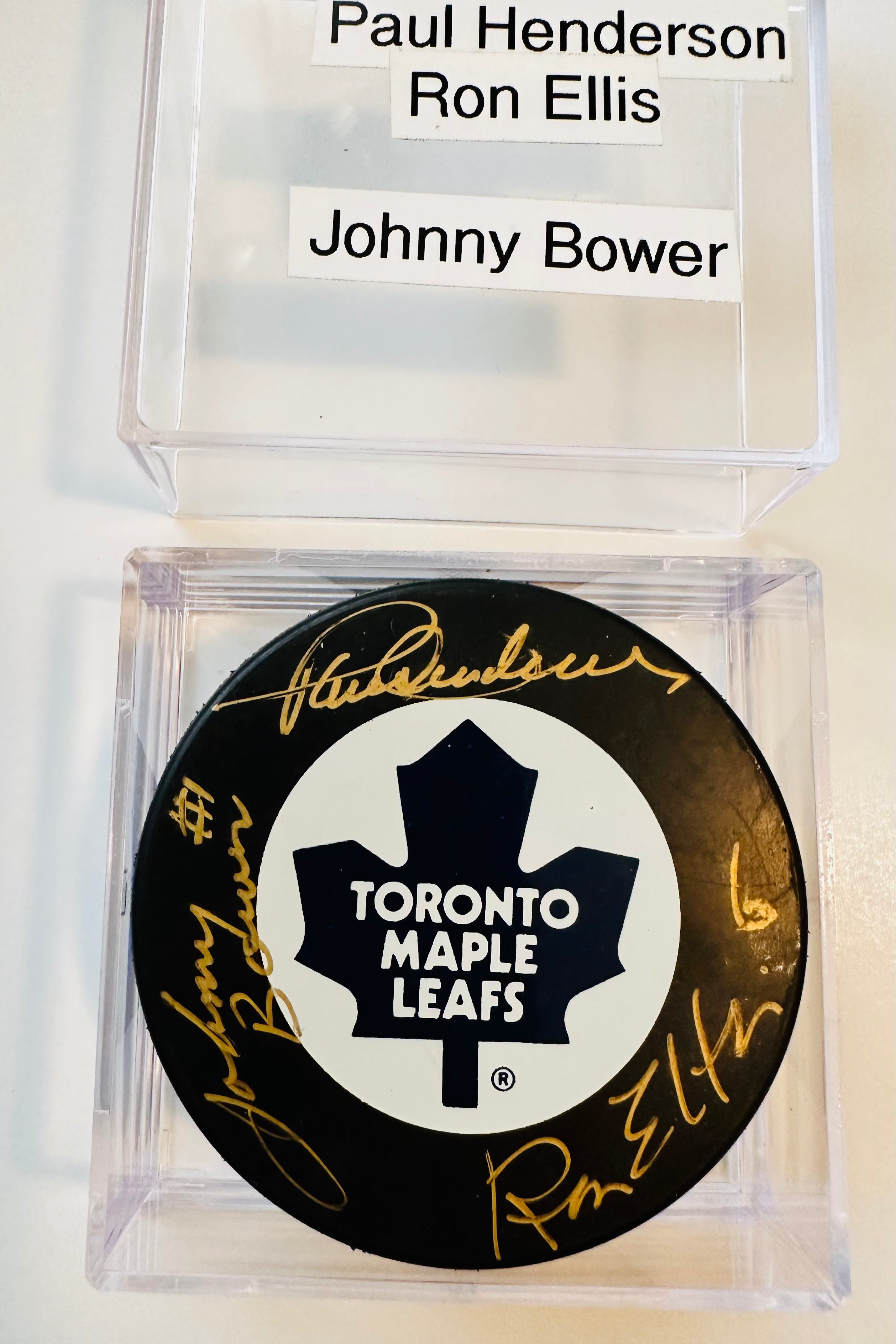 Johnny Bower, Ron Ellis & Paul Henderson Autographed Hockey Puck with COA - Collectible NHL Memorabilia for Fans & Display