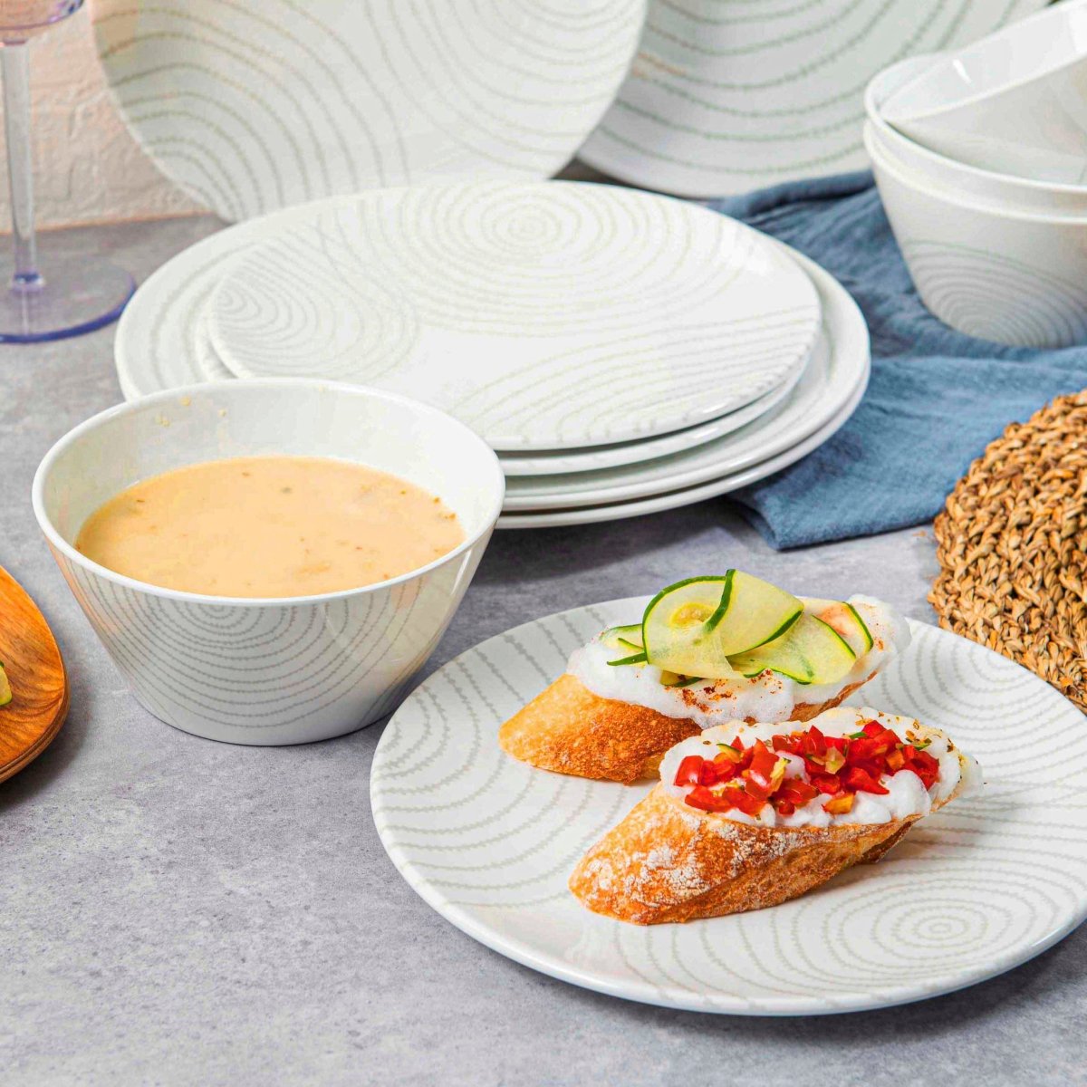 12-Piece White Melamine Dinnerware Set - Durable Planet-Themed Plates & Bowls for Outdoor Picnics, Camping, and Everyday Use