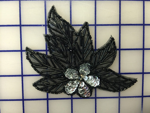 Black and Silver Sequin Beaded Applique - Elegant Embellishment for DIY Crafts, Wedding Dresses, and Home Decor