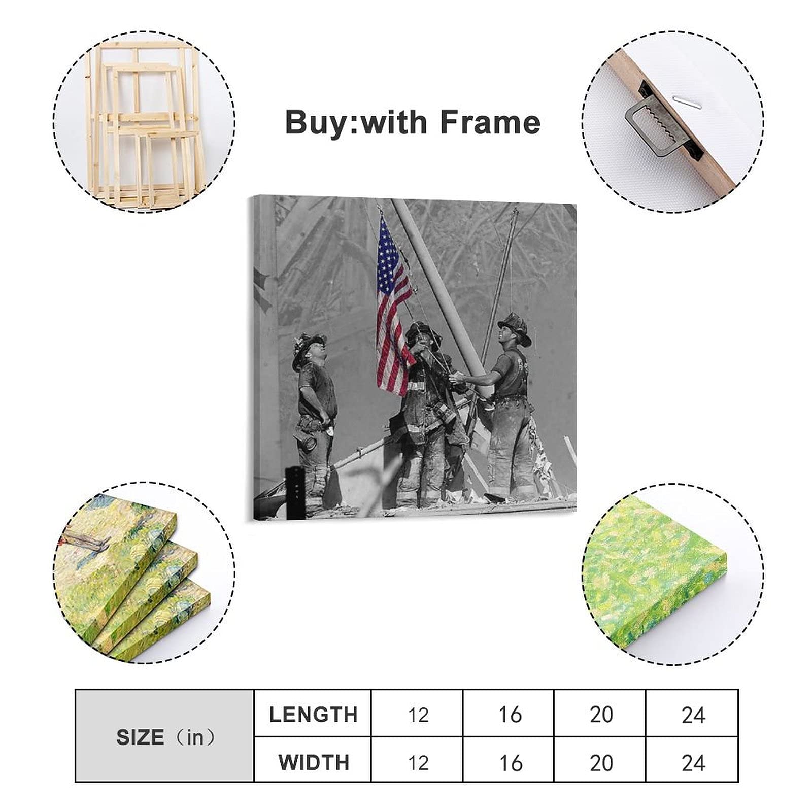 HUIBEI September 11th Memorial Art Poster - 3-Pack 12x12 Inch (30x30cm) Canvas Wall Art for Living Room & Bedroom - Patriotic Home Decor for 9/11 Remembrance Day, Office or Classroom Display