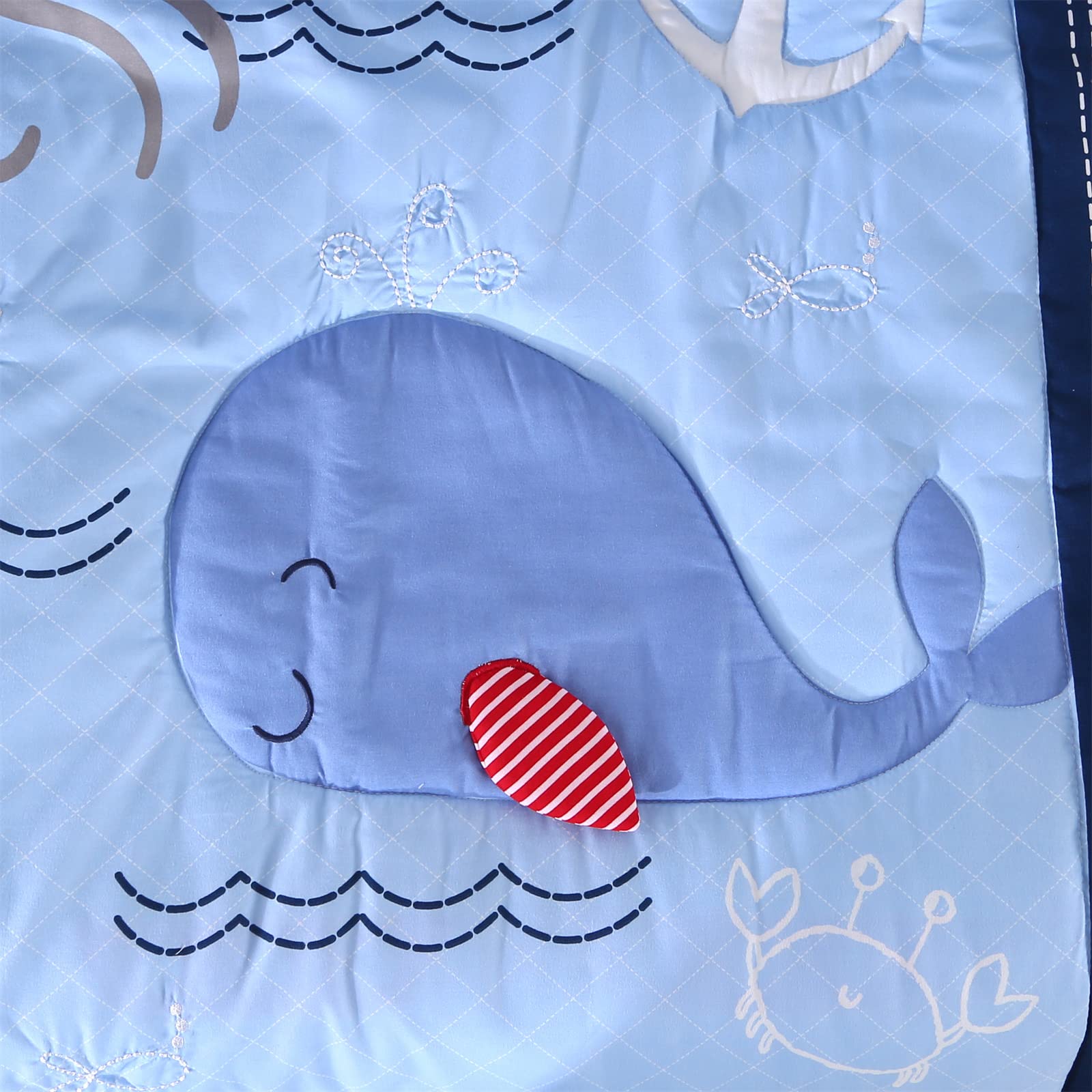Wowelife 3-Piece Nautical Whale Crib Bedding Set - Ocean Theme Nursery Comforter, Fitted Sheet & Skirt | Soft Baby Boy Girl Bed Set for Coastal Nursery Decor