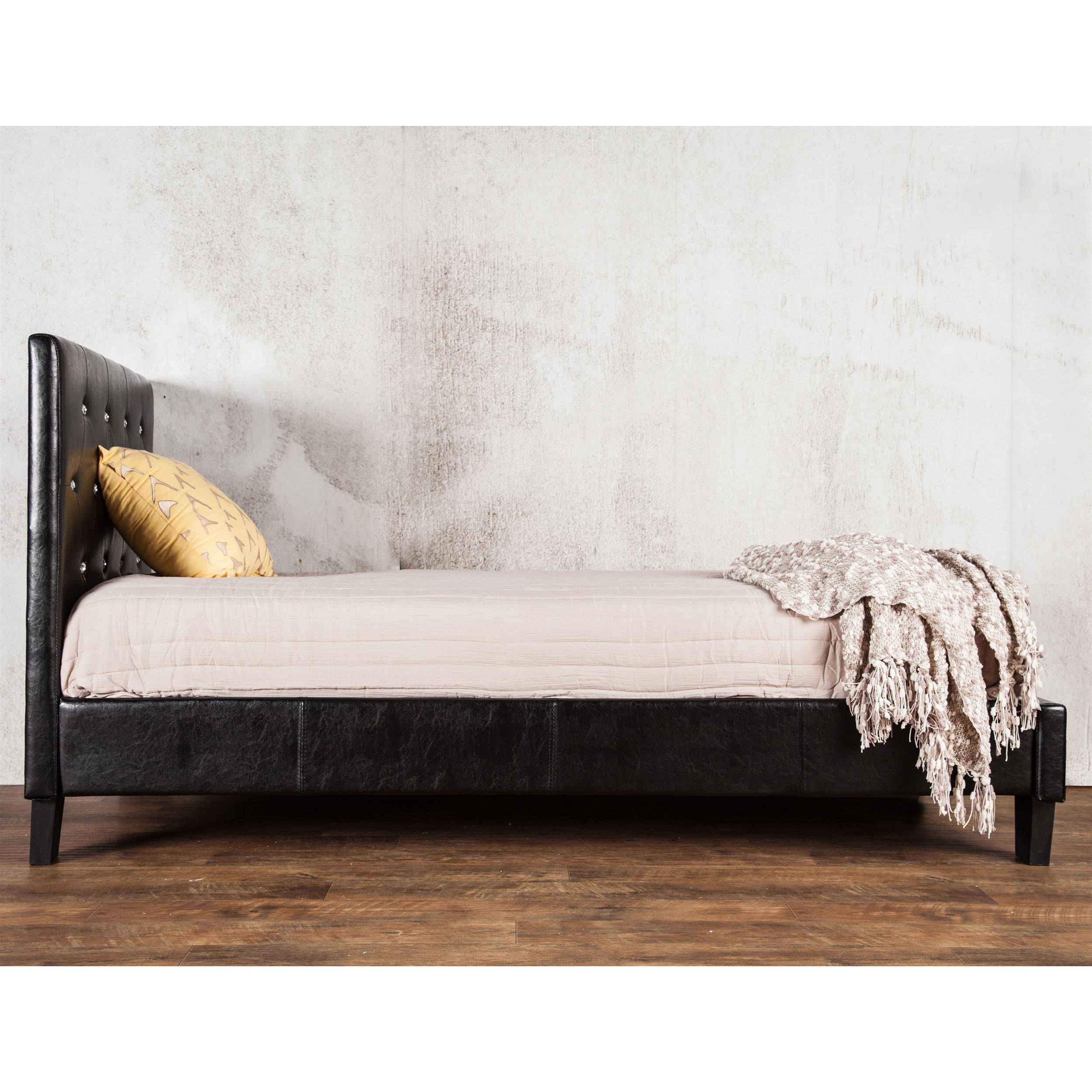 Furniture of America Kylen Faux Leather Twin Size Platform Bed Frame in Black - Modern Minimalist Bedroom Furniture for Small Spaces & Guest Rooms