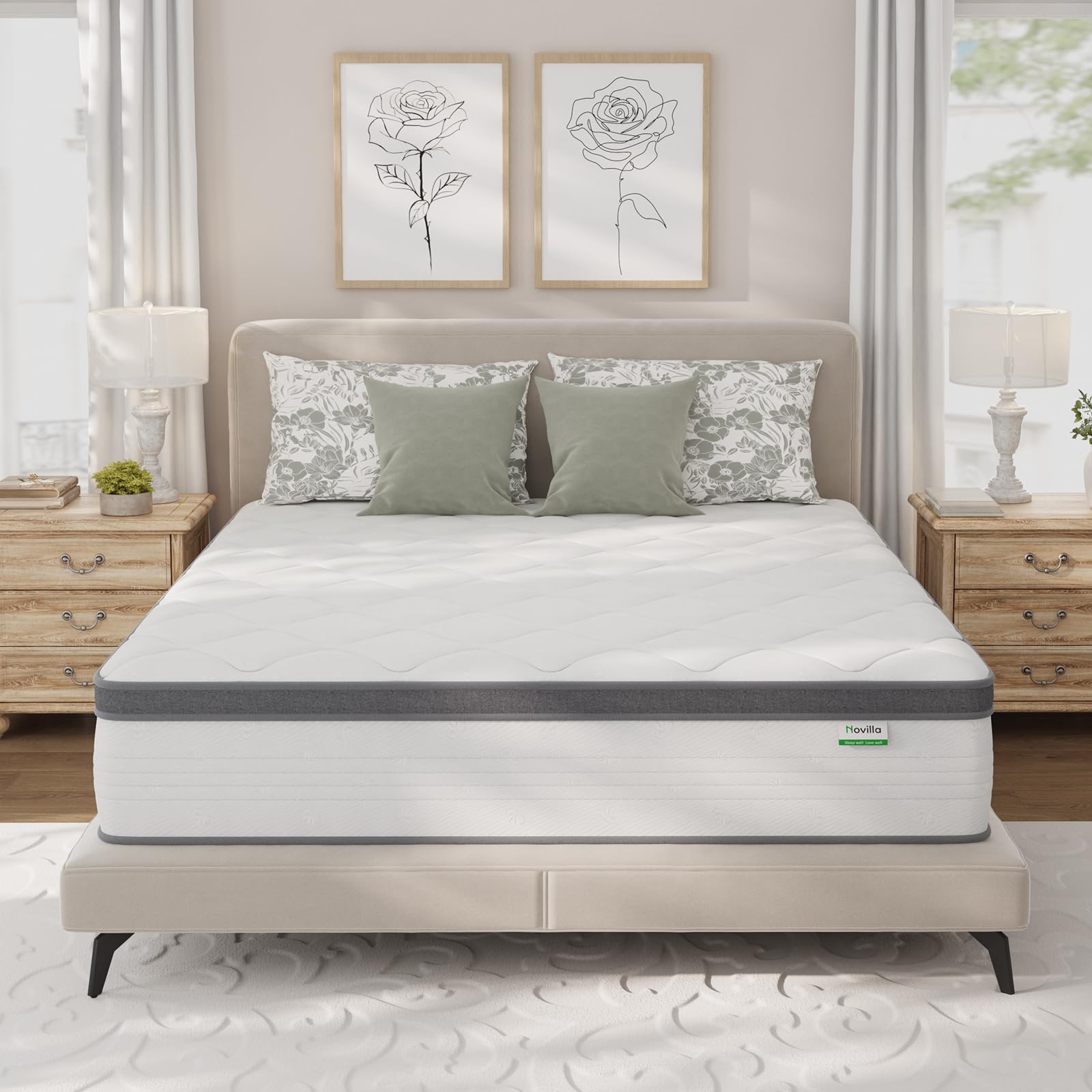 Novilla 10 Inch Queen Size Mattress in a Box - Pocket Innerspring Hybrid Mattress for Motion Isolation & Pressure Relief - Medium Soft Feel with Support - Perfect for Bedroom, Guest Room & Apartment Sleeping