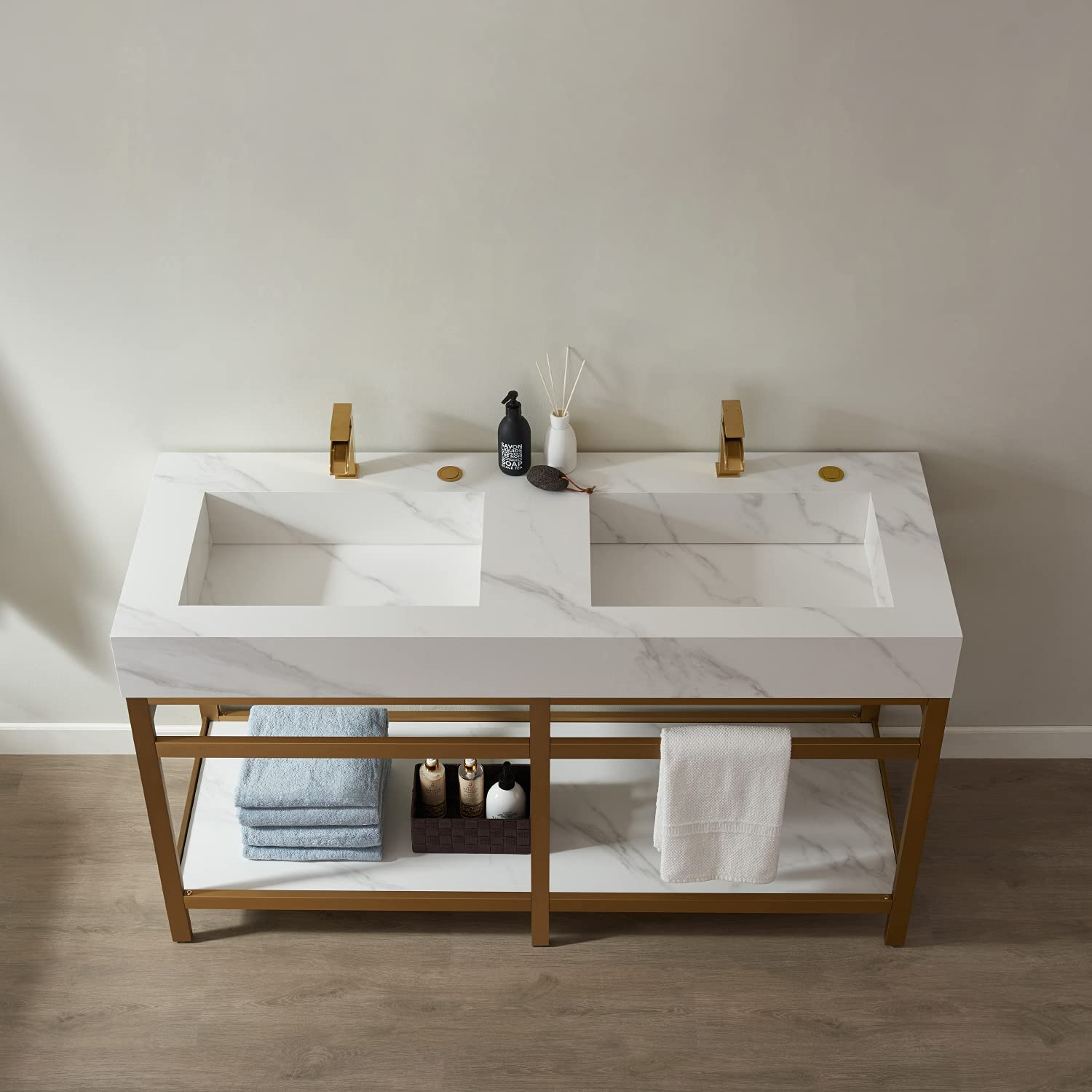 Vinnova Bilbao 36 Inch Bathroom Vanity with Soft-Close Drawers - Modern Brushed Gold Finish - Perfect for Master Bath, Guest Bath & Powder Room Remodeling