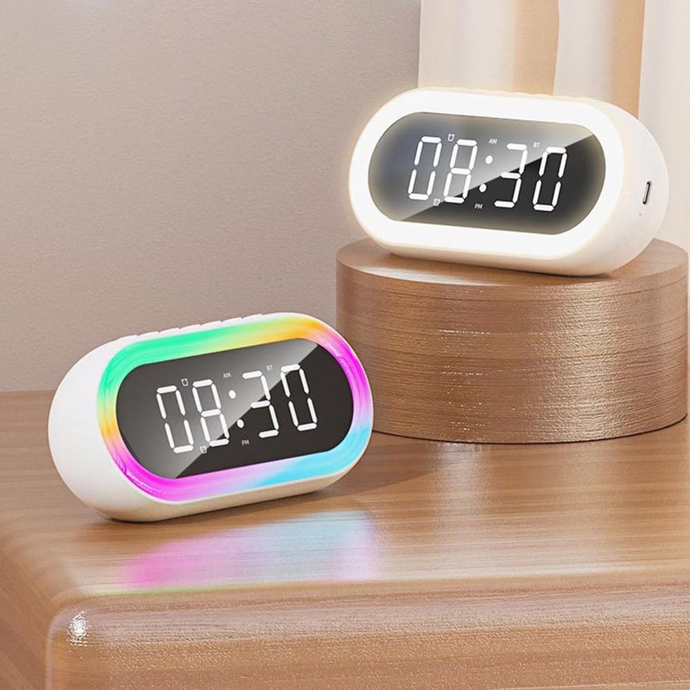 RGB Breathing Night Light Alarm Clock with Dual Alarms & USB Charging Port - Perfect for Bedroom, Home Office, and Travel (Black)