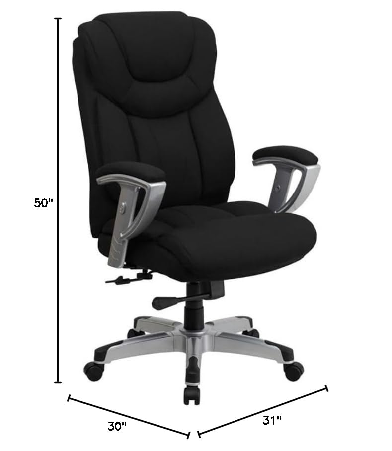 Pemberly Row Modern Fabric High Back Office Chair with Adjustable Arms - Black - Ergonomic Desk Chair for Home & Office Workspaces