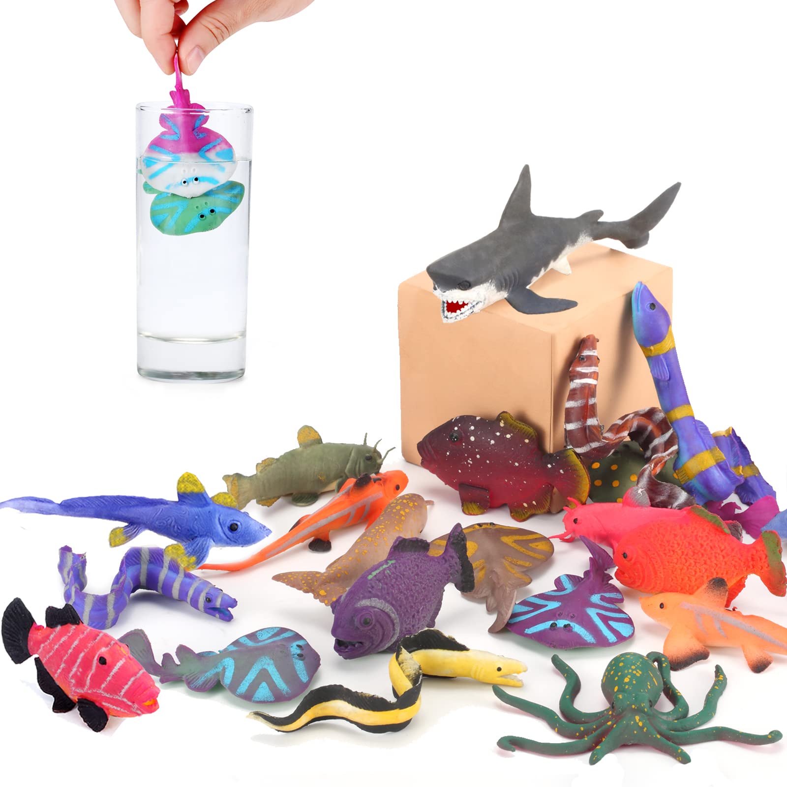 12 Pack Color Changing Floating & Stretchable Sea Animals Toy Set - Fun Bath Toys for Kids, Summer Party Favors, Goodie Bag Fillers, Easter Basket Stuffers, Valentine's Day Gifts & Carnival Prizes - Perfect for Pool Parties, Birthday Giveaways and Sensory Play