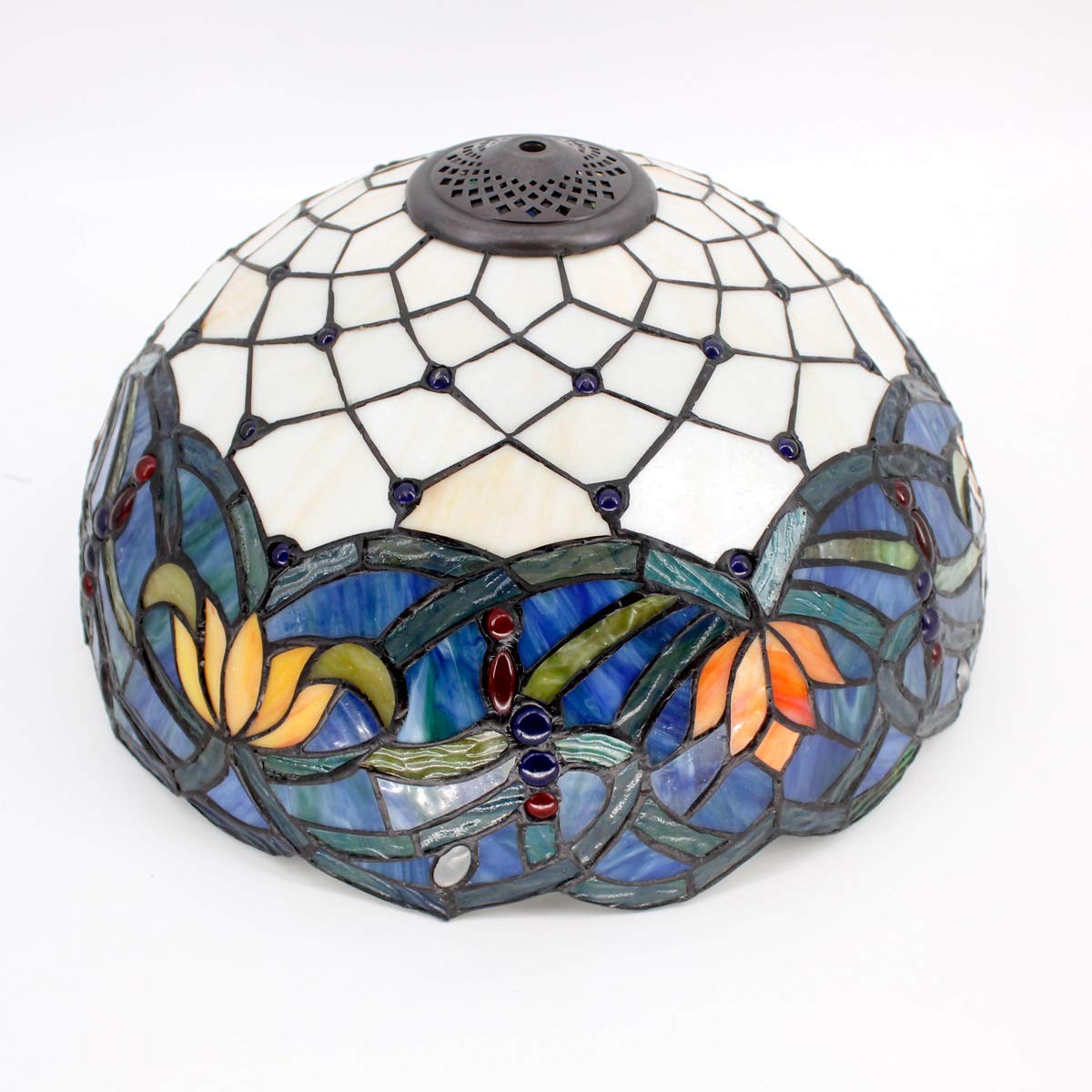 Tiffany Style Stained Glass Table Lamp - Blue Lotus Design, 16x16x24 Inches, Metal Base for Bedroom, Living Room, Home Office (S220 Series) | Perfect for Reading, Nightstand Decor & Cozy Ambiance Lighting