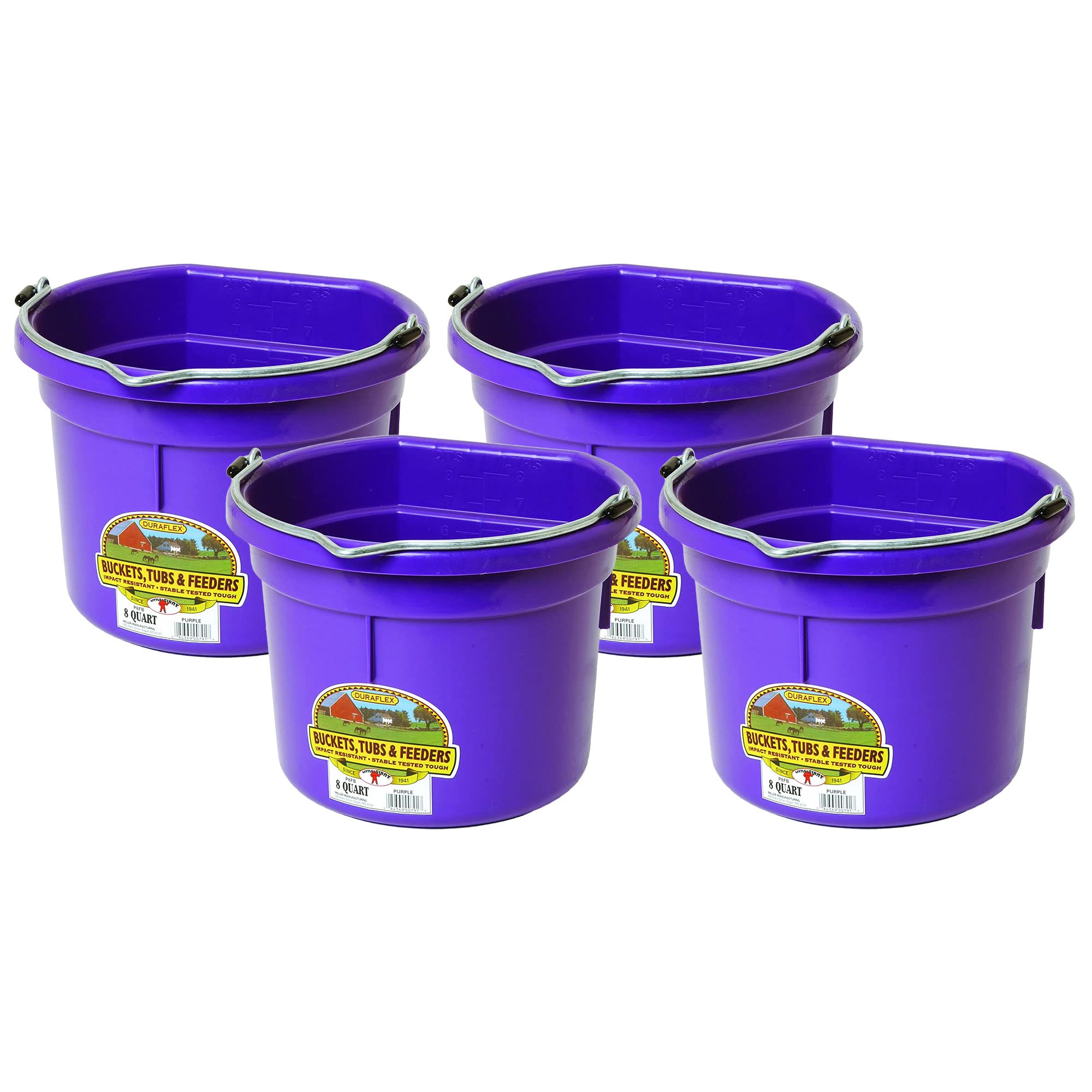 Little Giant P8FBPURPLE 2 Gallon Heavy Duty Plastic Buckets - All Purpose Farm & Household Use for Supplies, Toys, Laundry, Water Storage (4 Pack, Purple) - Ideal for Gardening, Cleaning, Organizing & Outdoor Activities