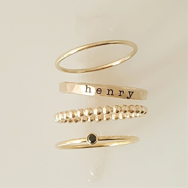 Personalized Name Engraved Stackable Ring Set for Women - Custom Jewelry Gift for Anniversary, Birthday & Valentine's Day | TP004 | Perfect for Layering, Everyday Wear & Special Occasions