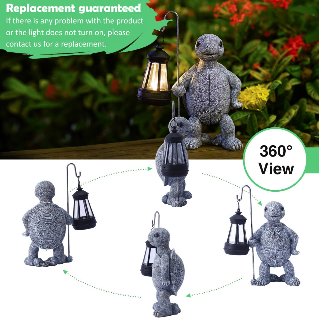 Solar-Powered Turtle Garden Statue with LED Lantern - Outdoor Decor for Yard, Patio, Balcony & Lawn - Unique Gardening Gift for Mom & Grandma - Perfect for Nighttime Ambience & Landscape Accents