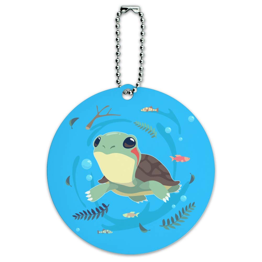 Adorable Turtle & Fish Design Round Luggage ID Tag - Waterproof Suitcase Name Tag for Travel Bags, Carry-Ons & Backpacks | Perfect for Family Vacations, Business Trips & Cruise Travel