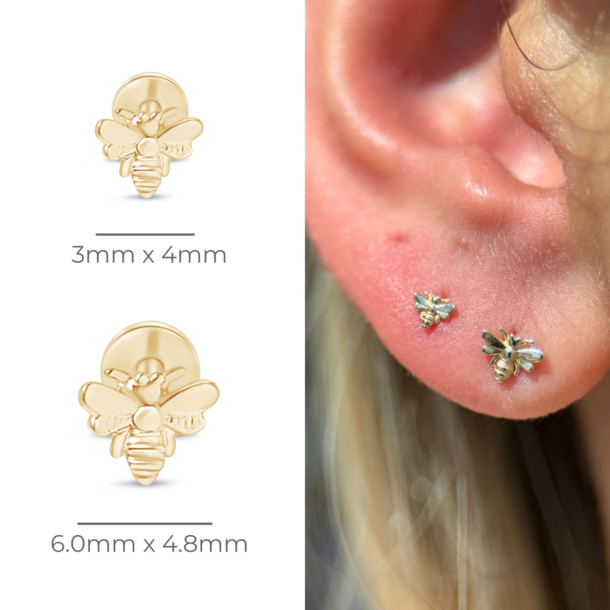 14K Yellow Gold Minimalist Bee Stud Earrings - Dainty & Elegant Jewelry for Women - Perfect for Everyday Wear, Gifts & Special Occasions