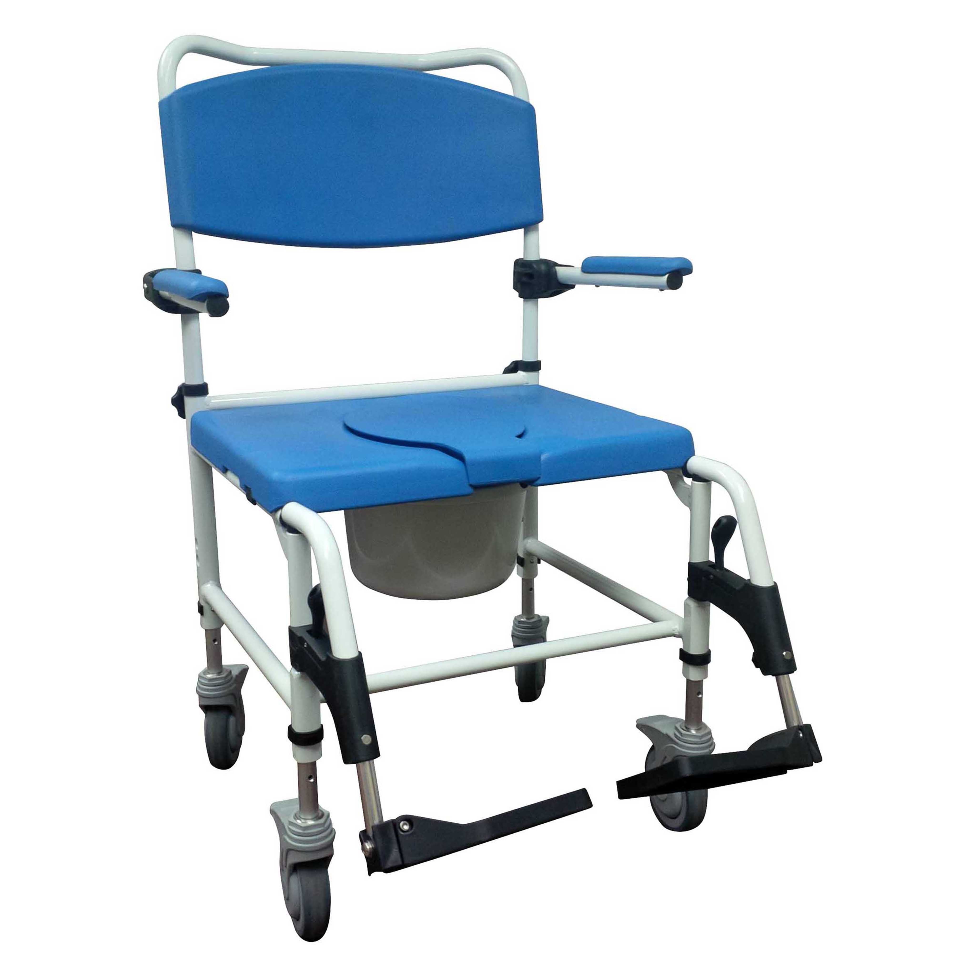 Bariatric Aluminum Rehab Shower Commode Chair with Two Rear Locking Casters - Heavy Duty Shower Chair for Elderly, Disabled & Post-Surgery Recovery - Home Bathroom Safety Equipment