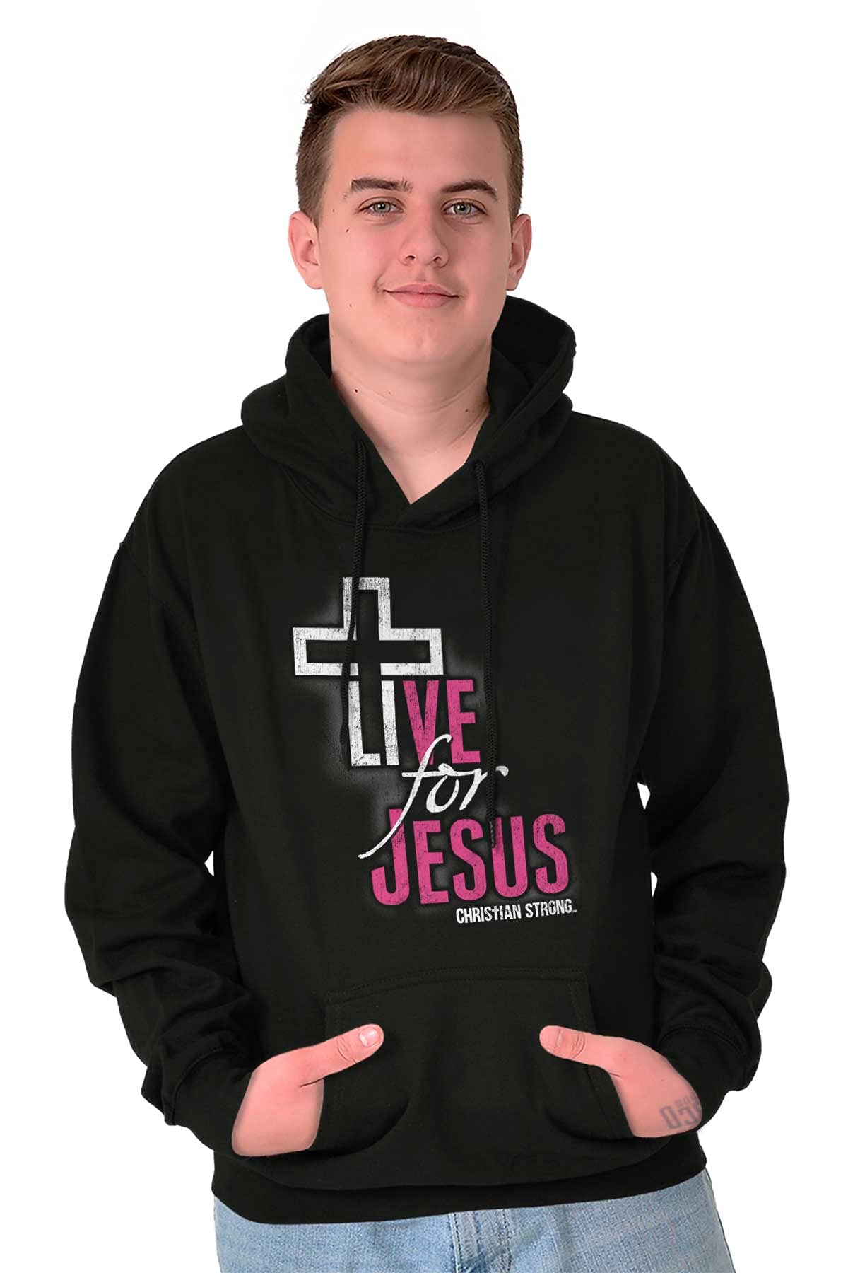 Christian Strong Live for Jesus Religious Faith Hoodie Sweatshirt for Women & Men - Inspirational Church Wear, Bible Study & Worship Apparel