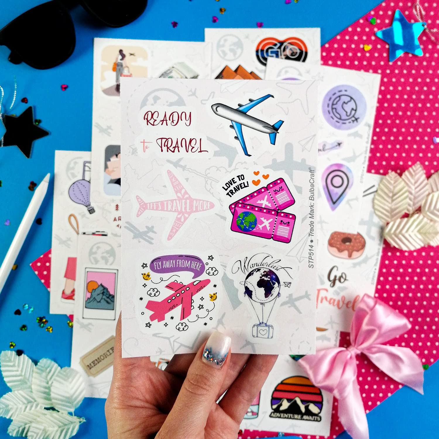 BulbaCraft 100Pcs Cute Travel Stickers for Girls - Waterproof Vinyl Decals for Water Bottles, Notebooks, Laptops & Luggage - Perfect for Travel Journals, Road Trips & Adventure Scrapbooking - Fun DIY Stickers for Suitcases, Planners & Gift Wrapping