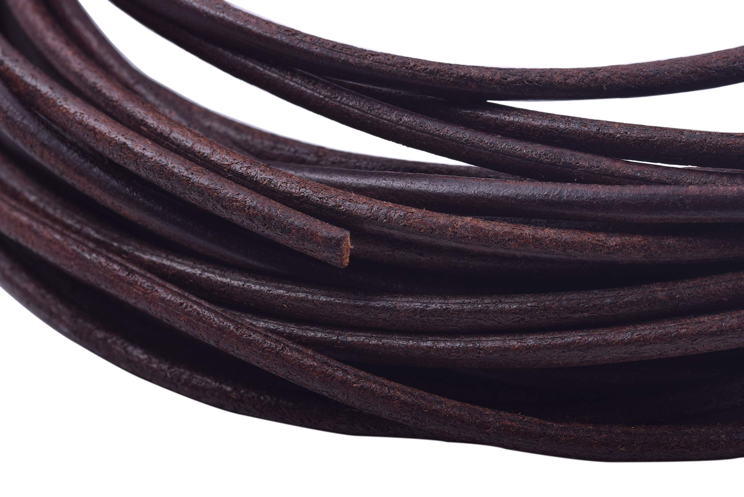 KONMAY 3.0mm Round Genuine Leather Cord - 10 Yards Antique Brown Leather String for Jewelry Making, DIY Necklaces & Bracelets - Perfect for Crafting, Macrame, and Leatherworking Projects