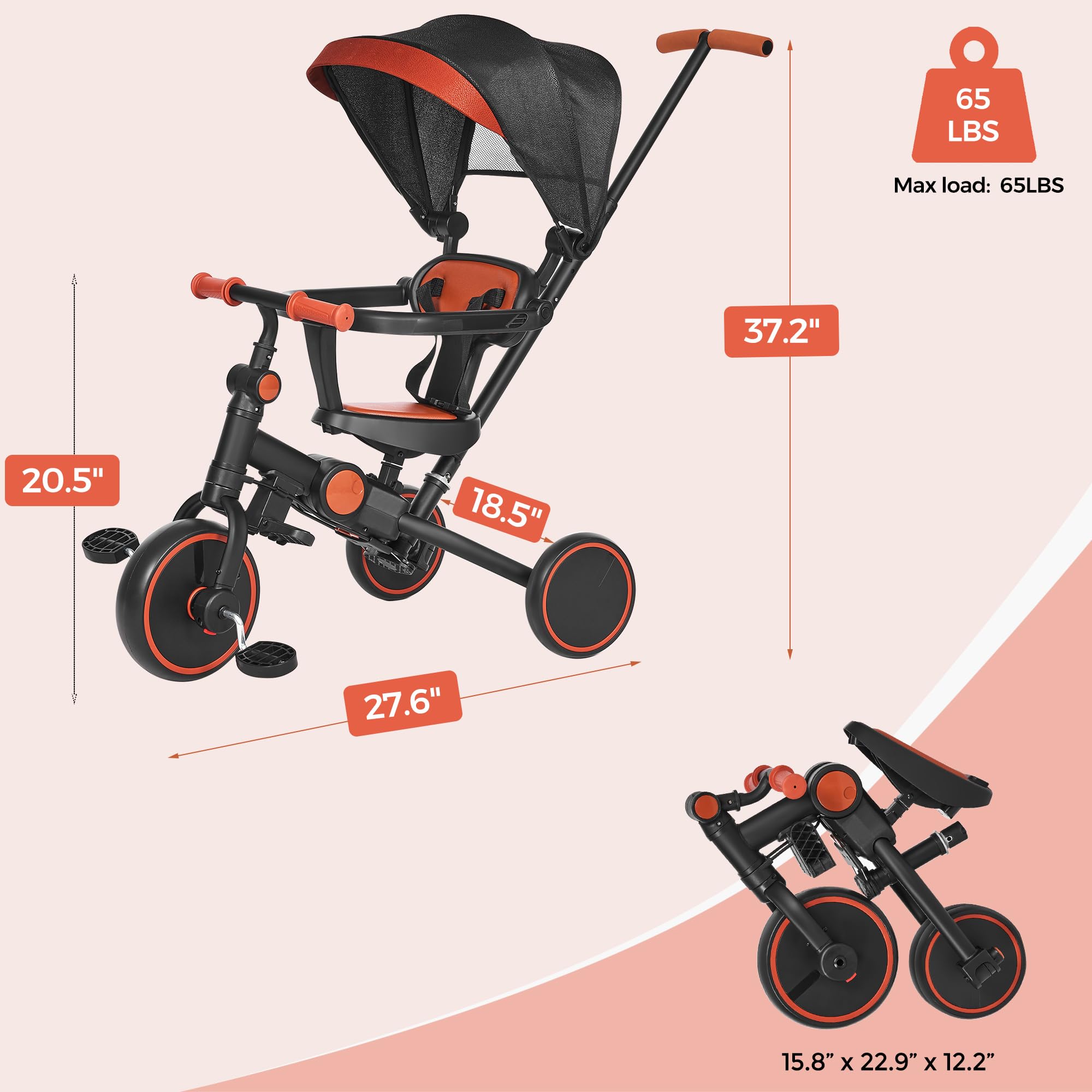 8-in-1 Toddler Push Tricycle with Parent Handle - Adjustable Balance Bike for 1-4 Year Old Boys & Girls - Perfect First Bike for Learning & Outdoor Play - Ideal Birthday Gift for Toddlers