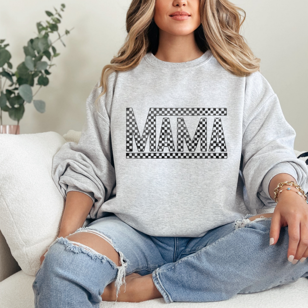 Checkered Mama Graphic Sweatshirt - Trendy Oversized Pullover for Women | Perfect for Casual Outfits, Mom Life & Cozy Days