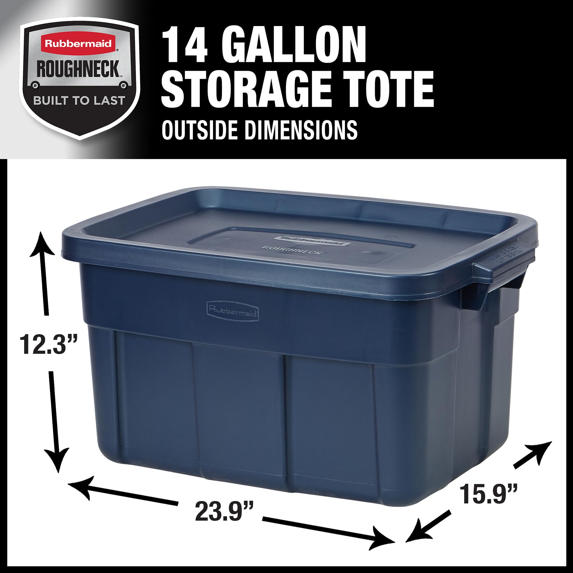 Rubbermaid Roughneck Tote 14 Gallon (6-Pack) - Durable Stackable Storage Bins with Lids & Handles - Made in USA - Dark Indigo Metallic - Perfect for Garage Organization, Home Storage & Moving Supplies