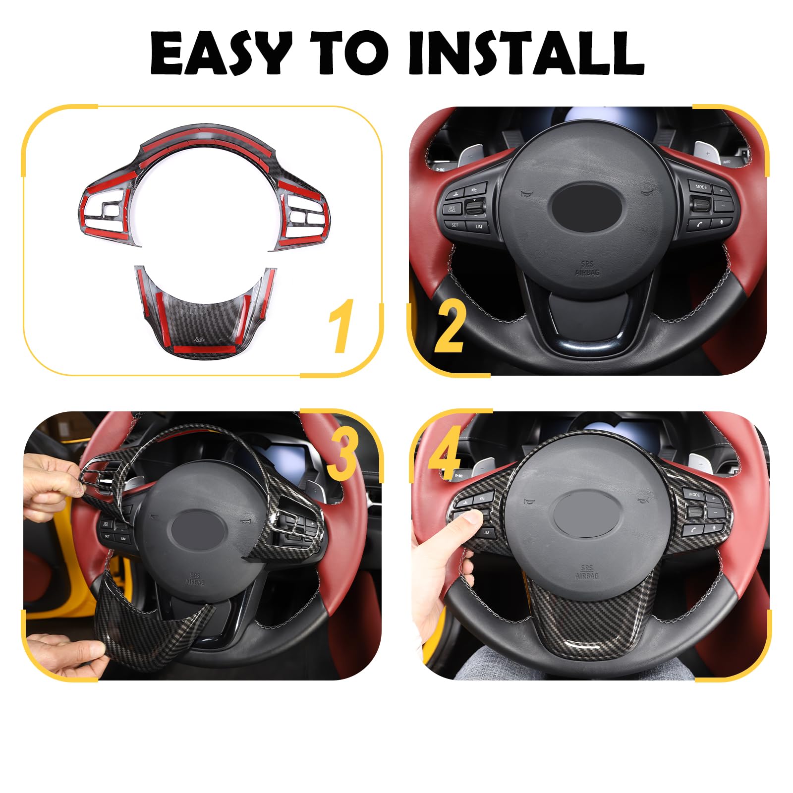 CHEAYAR ABS Chrome Steering Wheel Trim for Toyota Supra GR A90 A91 MK5 (2019-2022) - Carbon Fiber Decorative Frame Accessory - Perfect for Car Interior Customization & Driving Comfort Enhancement