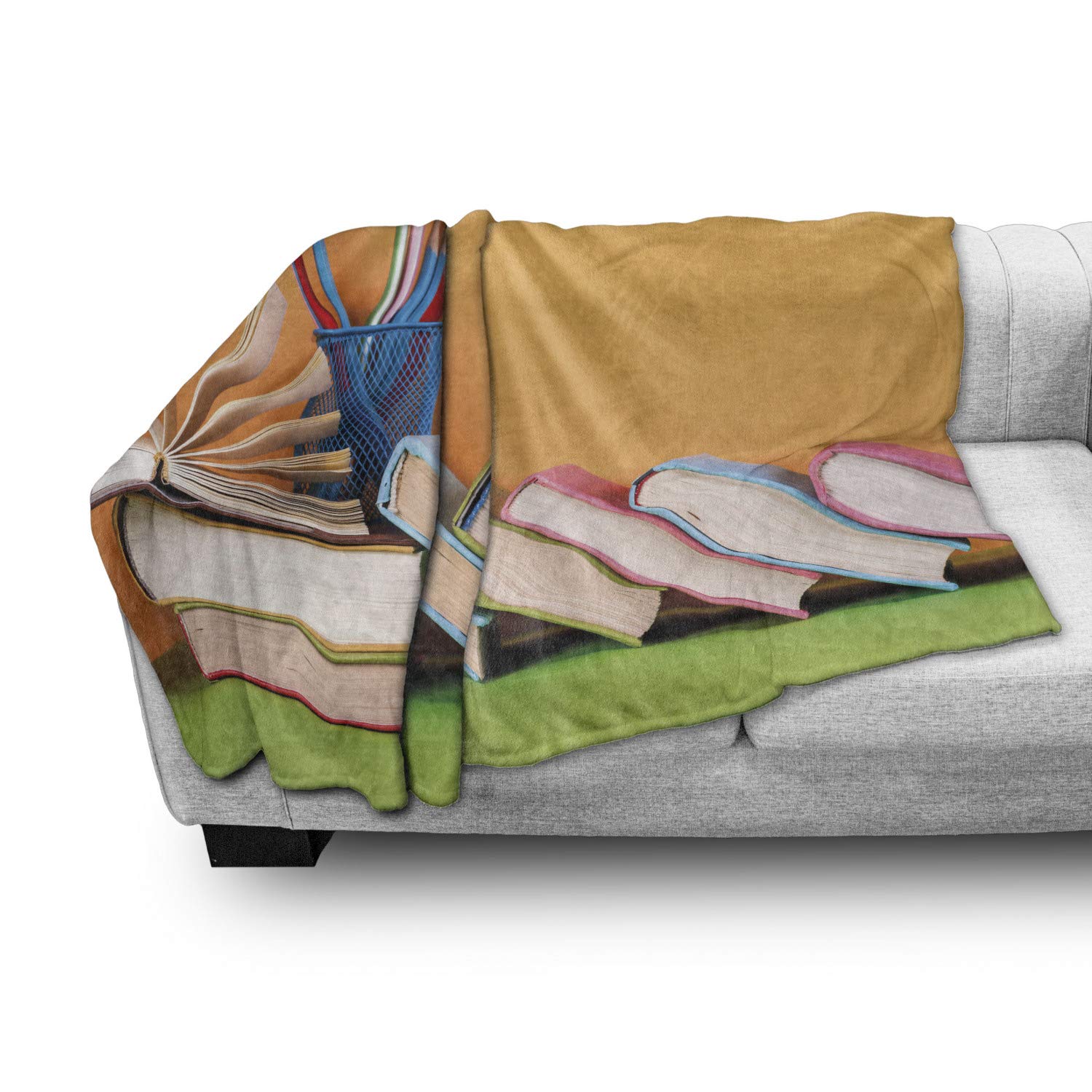 Ambesonne Retro Books & Pencils Flannel Fleece Throw Blanket 50