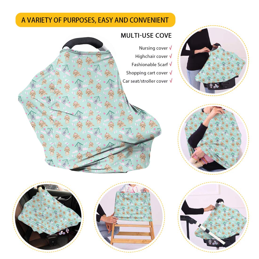 Solid Color Nursing Cover for Breastfeeding - Ultra Soft & Stretchy Car Seat Canopy, Multi-Use Infant Stroller Cover - Perfect Baby Shower Gift in Light Pink | Ideal for Nursing in Public, Car Rides & Stroller Outings