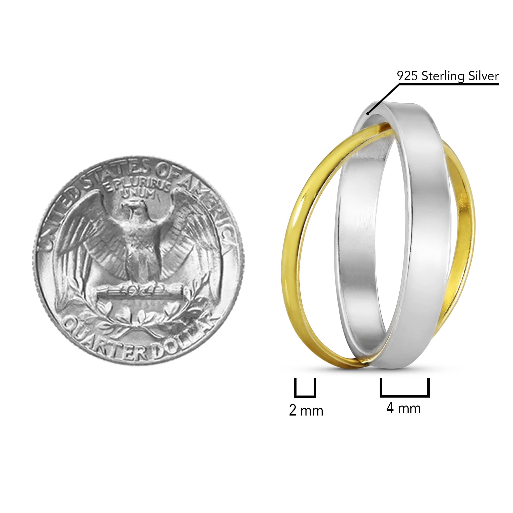 AeraVida Eternal Two Tone Interconnected Gold Plated .925 Sterling Silver Ring for Women | Classic Wedding Band, Casual Comfort Fit Jewelry | Unisex Couple Rings Size 6-9 | Perfect for Anniversaries, Engagements & Everyday Wear