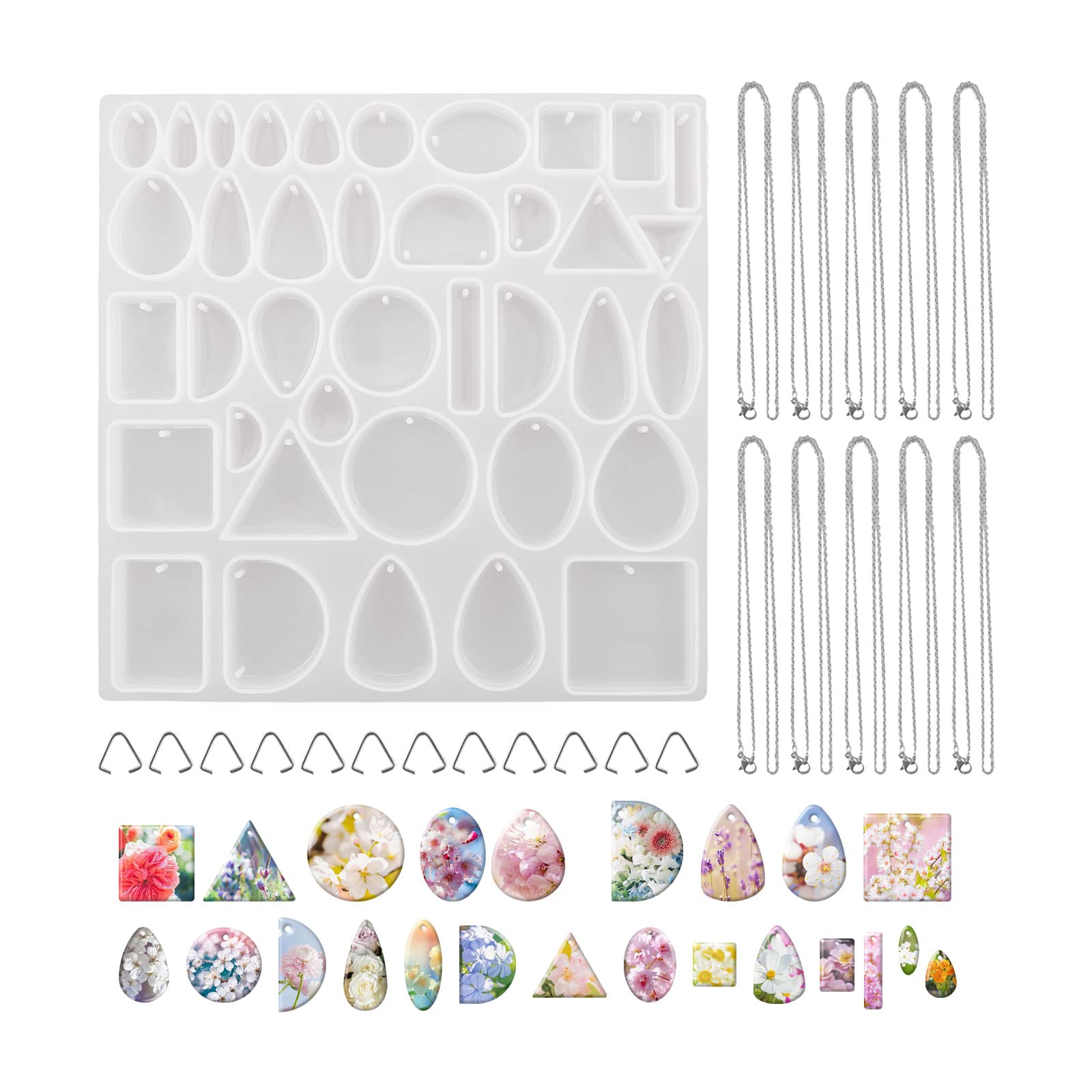 38Pcs Silicone Pendant Molds for Resin Jewelry Making - Includes 10Pcs Necklace Chains & 12Pcs Jump Rings - Perfect for DIY Necklaces, Earrings, Keychains & Pendants - Great for Crafting, Gifts & Jewelry Business
