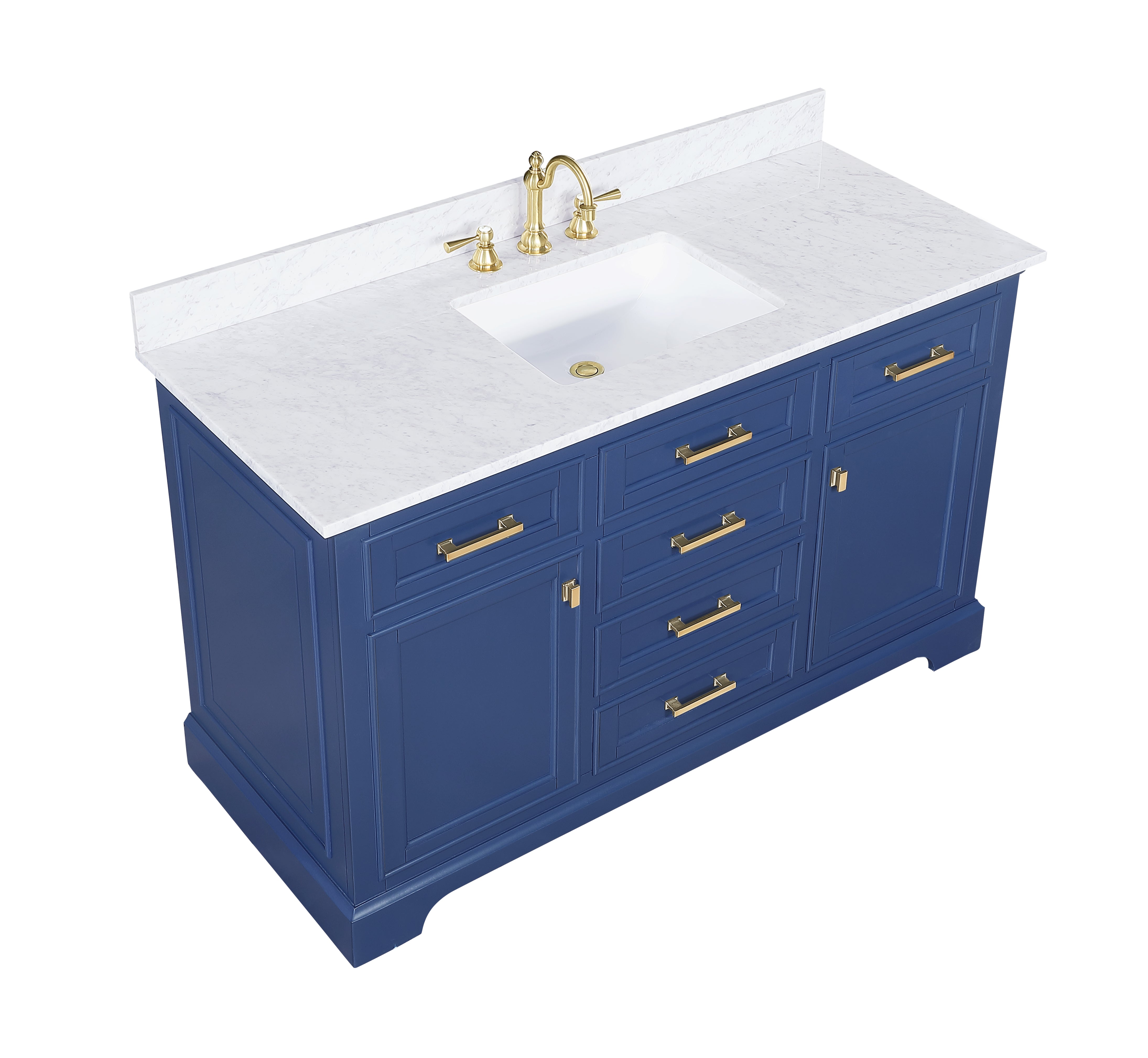 Design Element Milano 54-Inch Single Bathroom Sink Vanity in Blue - Modern Floating Vanity with Soft-Close Doors for Small Bathrooms & Powder Rooms