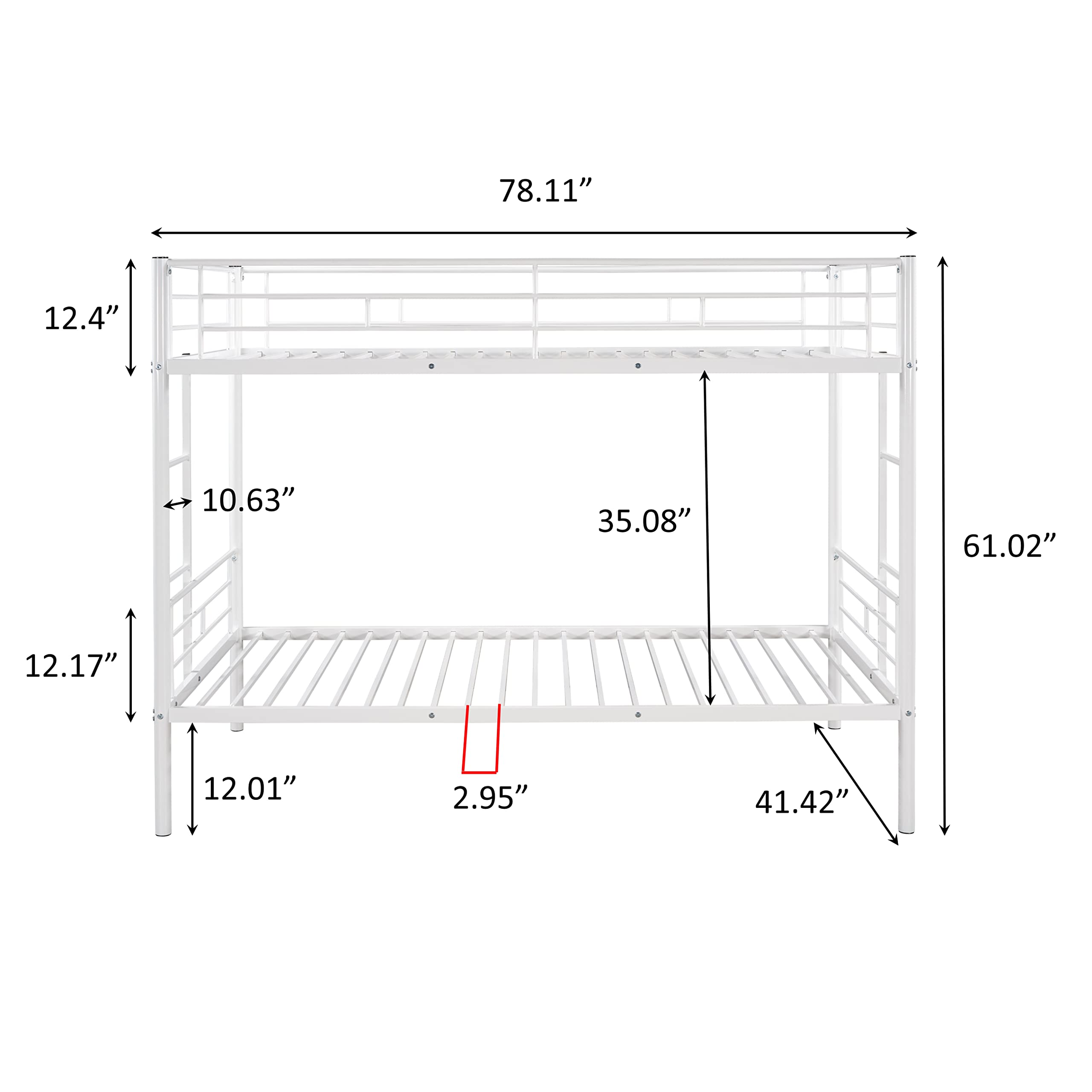 Twin Over Twin Metal Bunk Bed with Ladder & Safety Rail - Convertible to 4 Separate Beds - Space-Saving Kids & Guest Room Solution