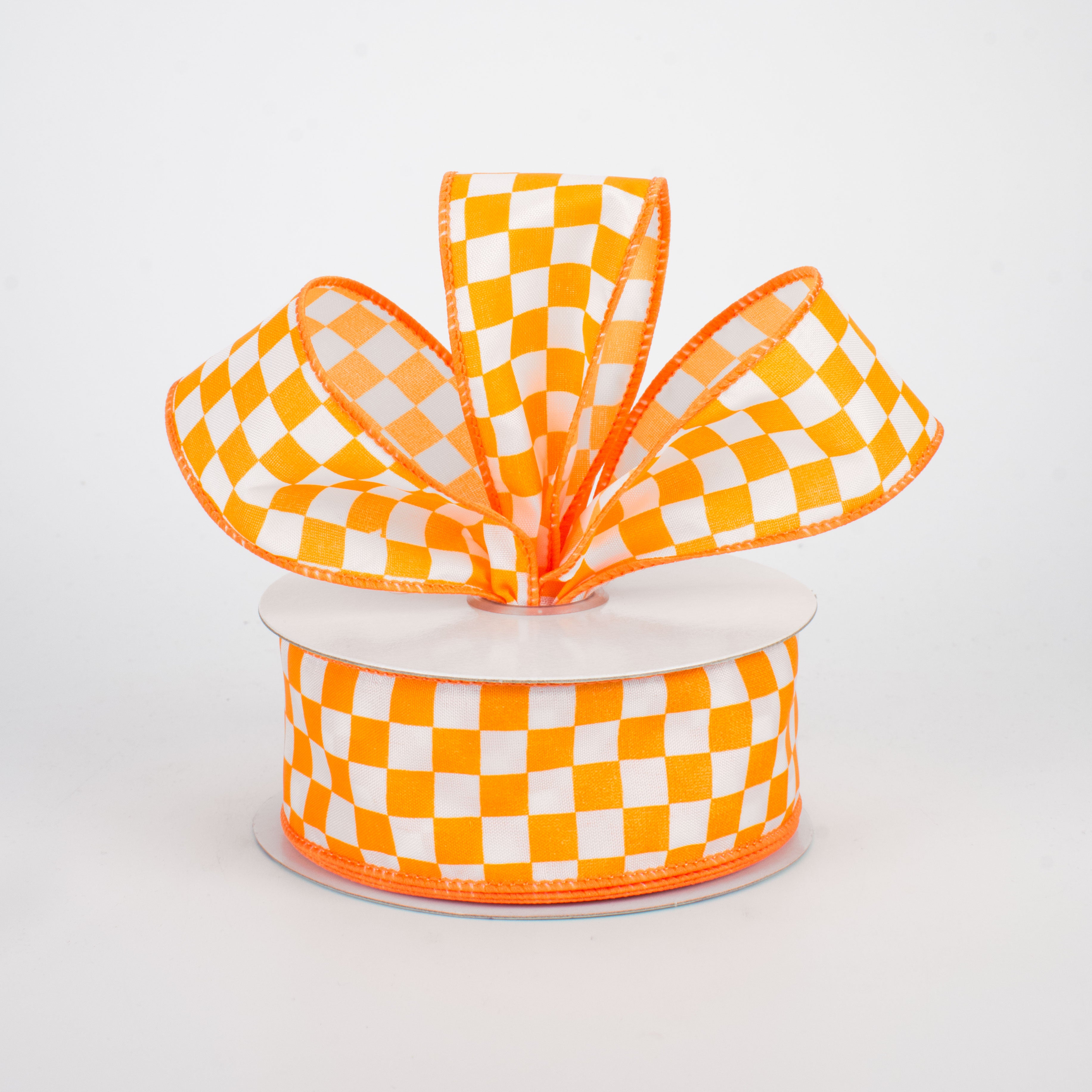 1.5 Inch Mini Check Ribbon - Orange & White (10 Yards) - Perfect for Gift Wrapping, DIY Crafts, and Party Decorations