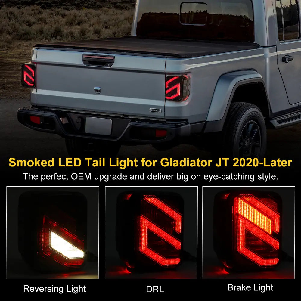 Jeep Gladiator JT 2020-2022 LED Tail Lights with Smoke Lens - Brake & Reverse Lights | Off-Road, Night Driving & Custom Car Upgrades