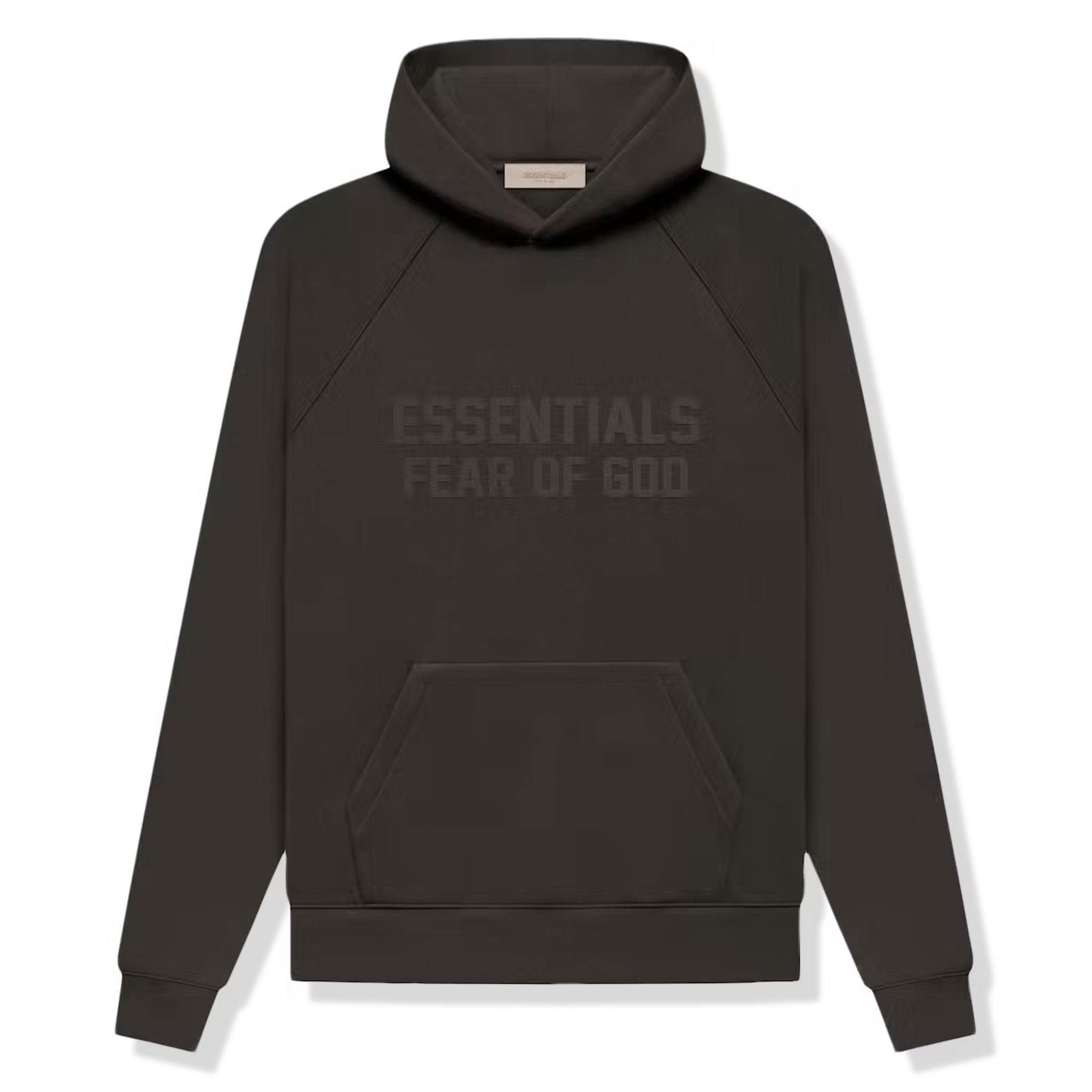 Fear of God Essentials Logo Flocked Off Black Hoodie - Men's Streetwear Pullover for Casual & Urban Style - Perfect for Everyday Wear & Layering