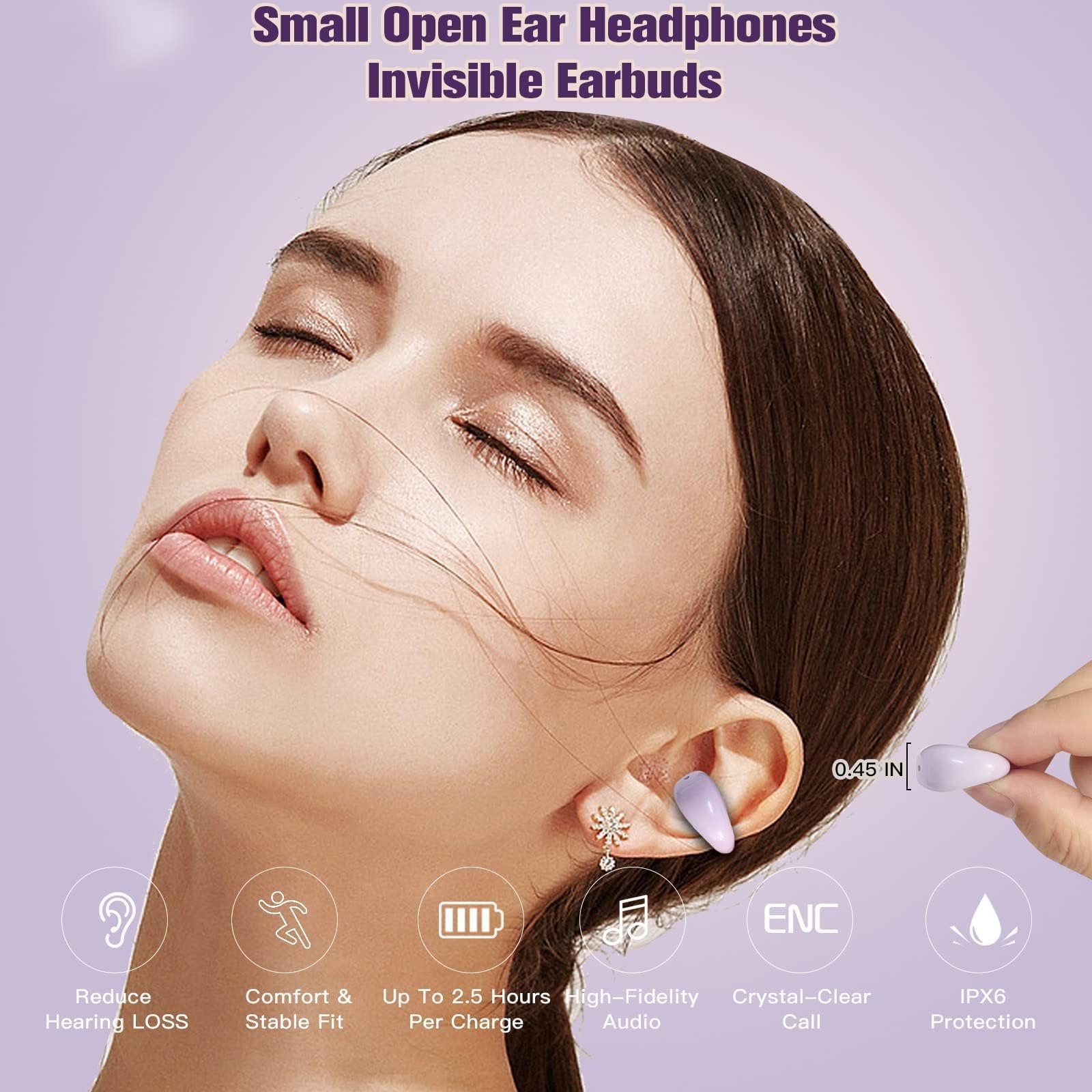 Wireless Bluetooth Clip-On Open Ear Headphones with Mic - Bone Conduction Technology for Sports, Running, Cycling & Work - Comfortable Lightweight Headset for All-Day Use