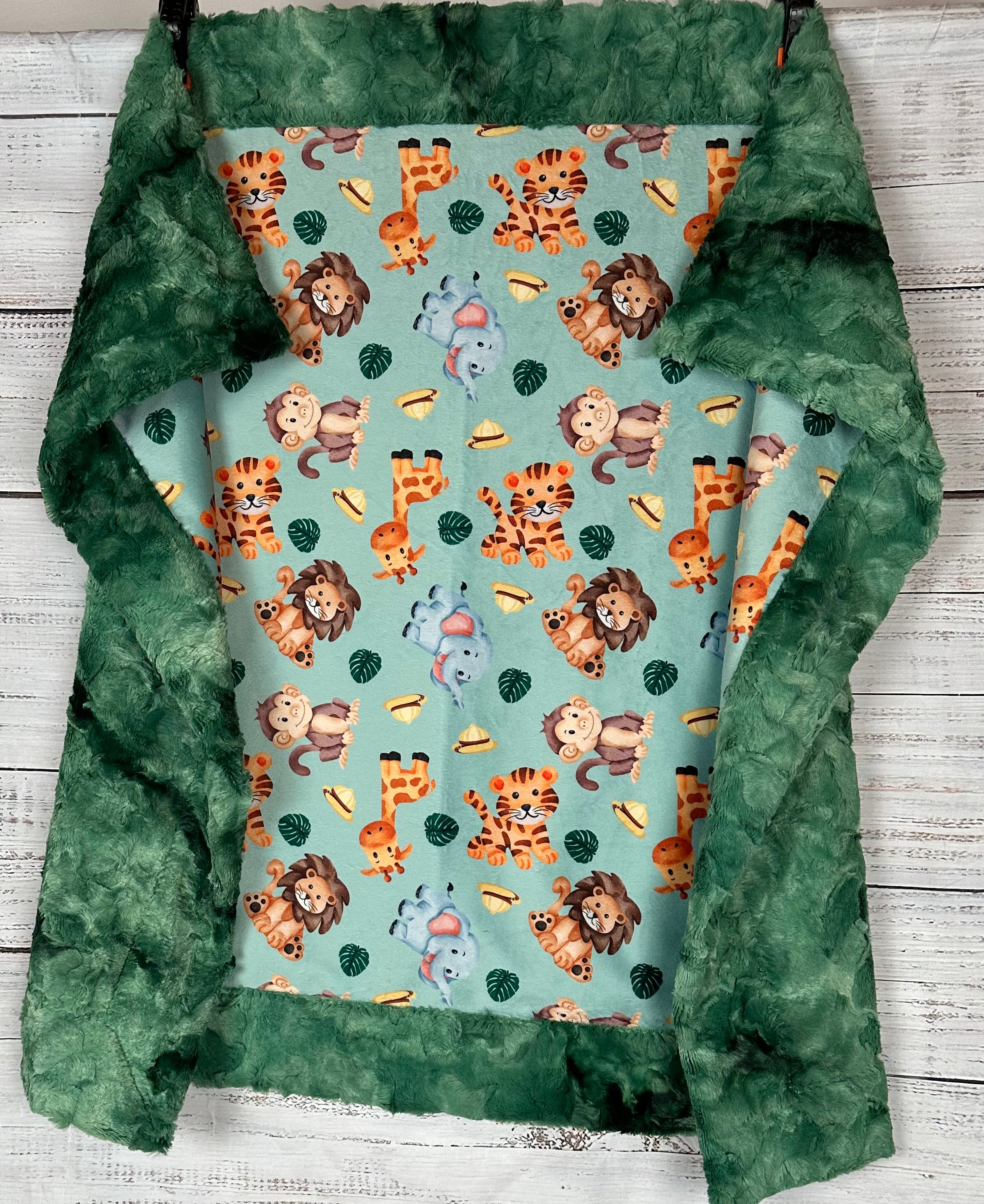 Premium Safari Baby Animals Evergreen Luxe Baby Blanket Set - 34x44