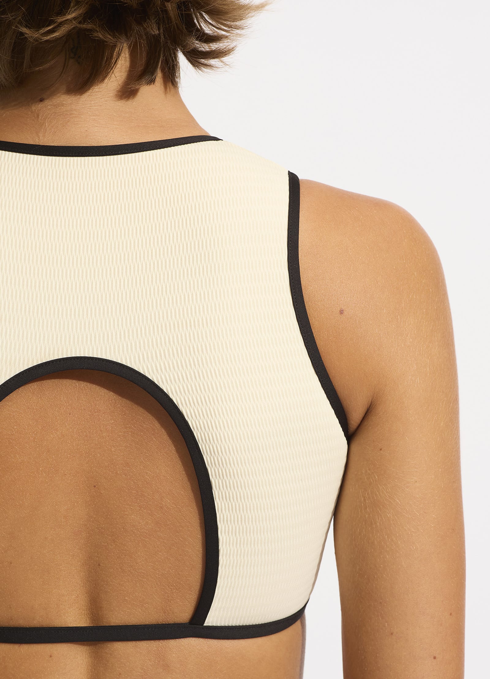 Beach Bound Cropped Tank Bikini Top in Ecru - Stylish Swimwear for Summer Beach Vacations, Pool Parties & Tropical Getaways