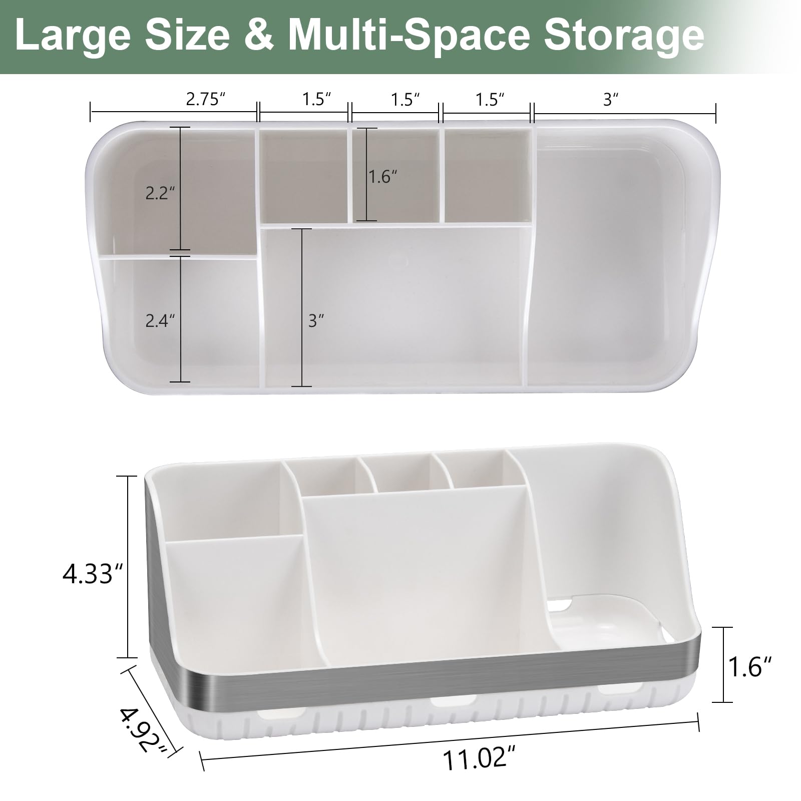 Silver Toothbrush Holder - 7 Slot Bathroom Organizer for Kids & Electric Toothbrushes | Countertop Storage Solution