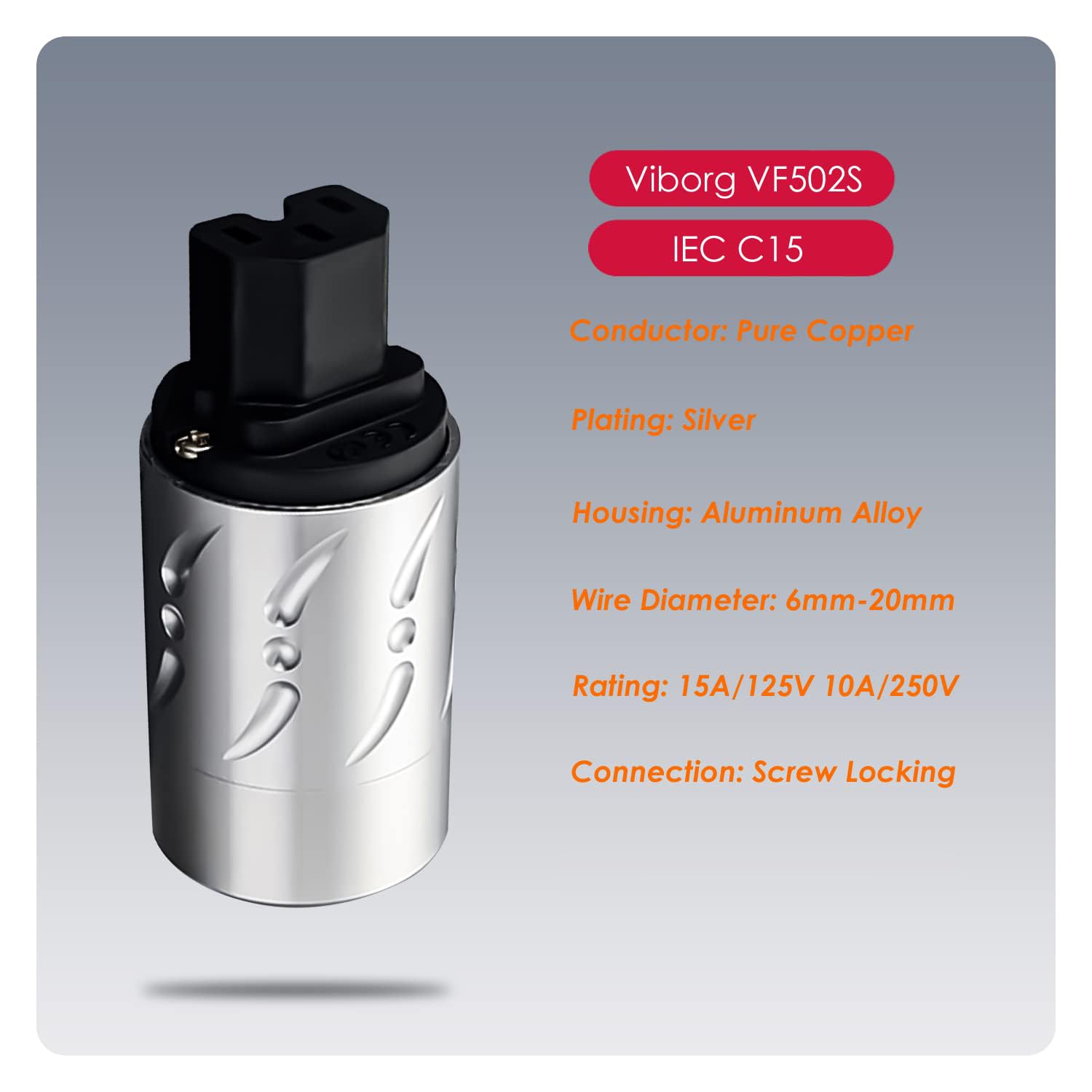 Premium Silver-Plated Pure Copper HiFi Power Plug Set (VM502S+VF502S) - Non-Magnetic AC Mains Plug & IEC C15 Connector for Audiophile-Grade DIY Power Cables - Perfect for High-End Audio Systems & Home Theater Setups