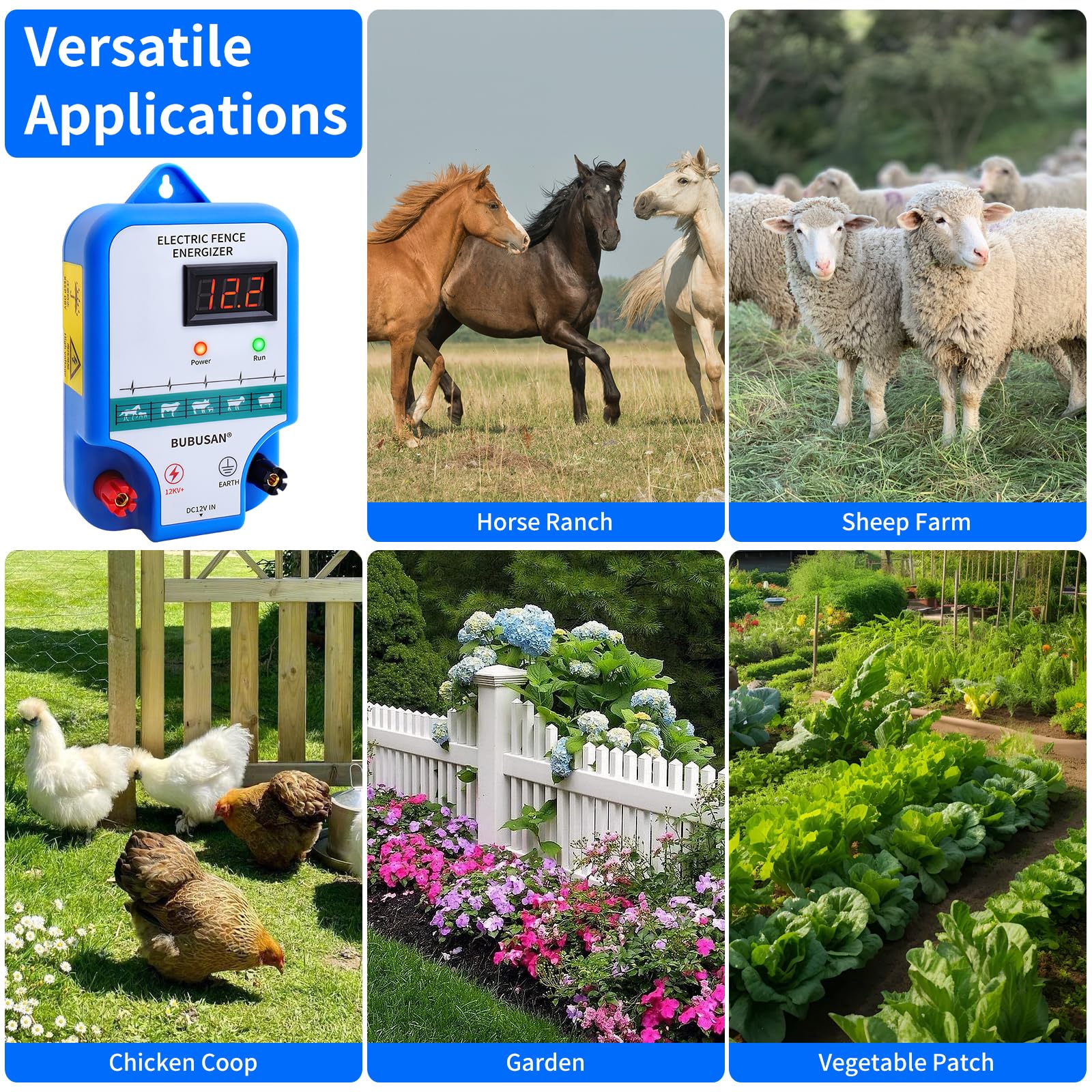 3 Joule Electric Fence Charger for Livestock - 10 Mile Range Fence Energizer with LED Display | Farm, Garden & Backyard Protection | Deters Deer, Bears & Large Animals