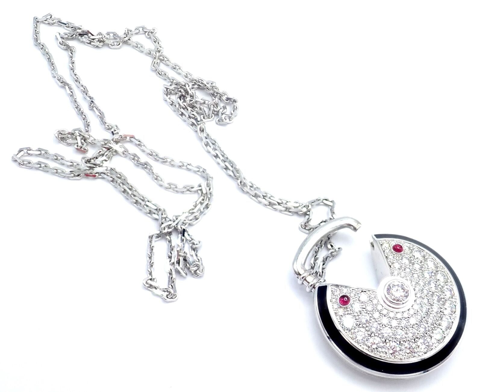 Authentic Cartier Amulette 18k White Gold Diamond Ruby Large Pendant Necklace for Women - Luxury Jewelry Gift for Anniversary, Birthday & Special Occasions