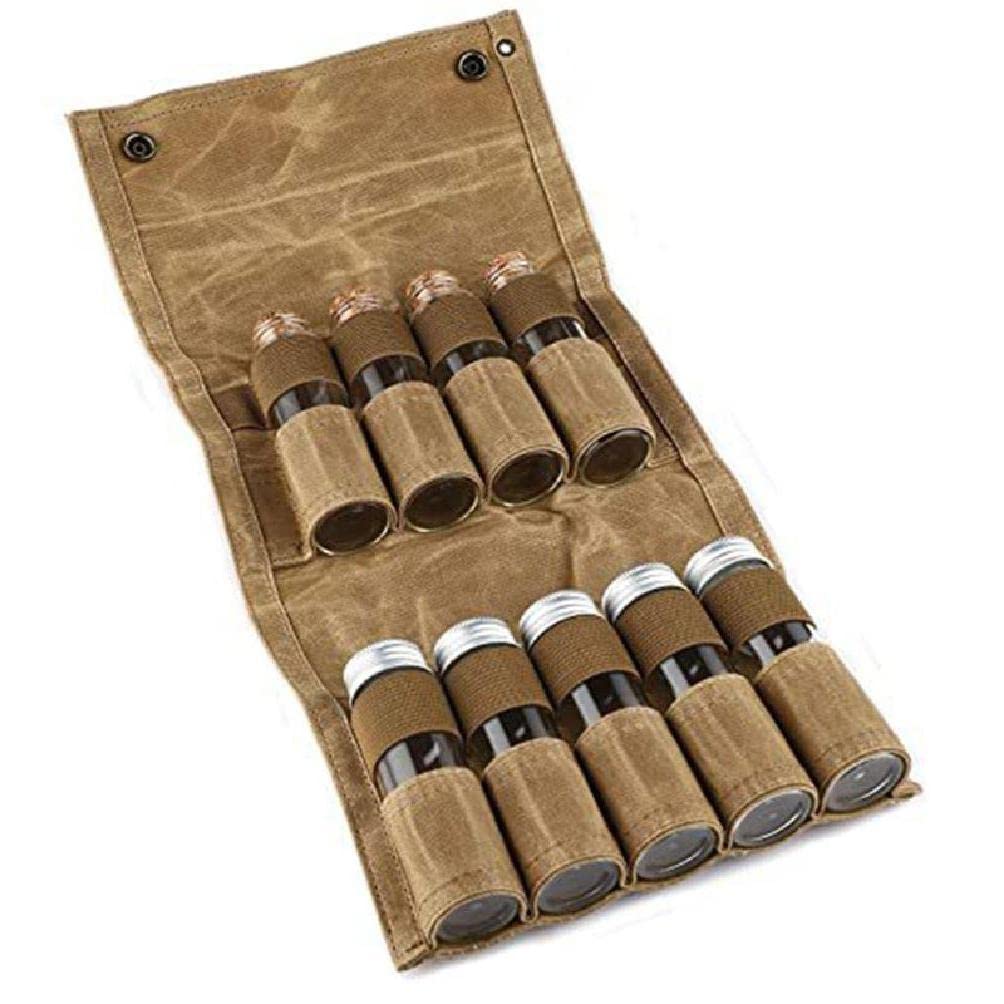 9-Piece Canvas Spice Storage Bag Organizer with Airtight Jars - Portable Seasoning Container Set for Kitchen, Camping & Travel